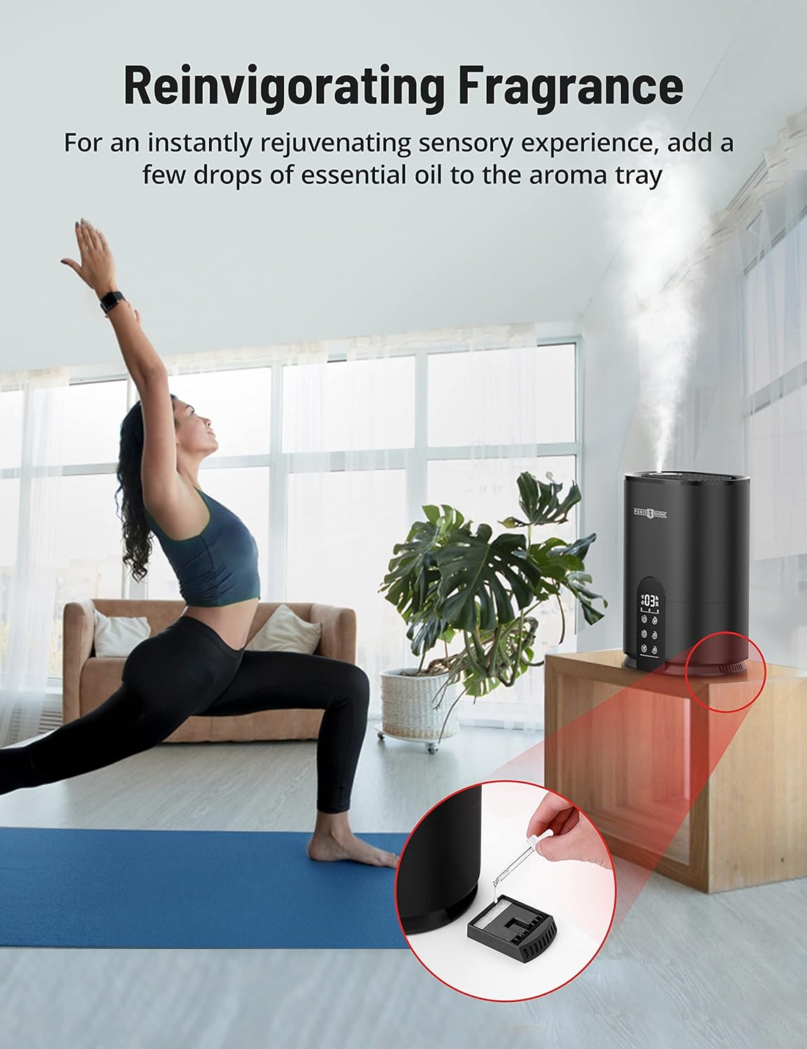 PARIS RHÔNE Humidificadores para dormitorio, humidificadores de niebla fría de 4L para el hogar y habitación grande, humidificador ultrasónico de