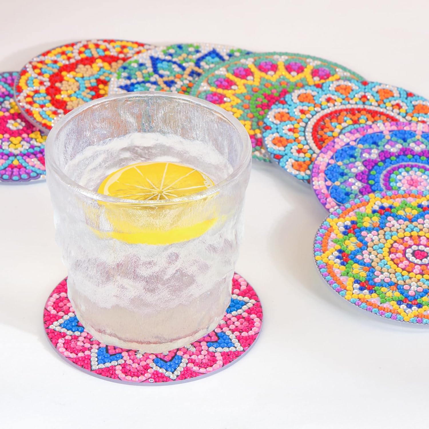 8 posavasos de arte de diamante, kits de pintura de diamantes de mandala para adultos, niños y principiantes, posavasos de pintura de diamante,