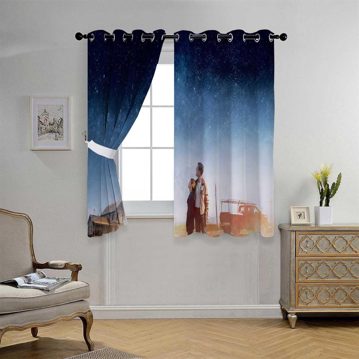 YANFENQI Cortinas para Habitacion Cortinas opacas coloridas para puerta de cielo, 63 pulgadas de ancho por 80 pulgadas de largo, 2 paneles