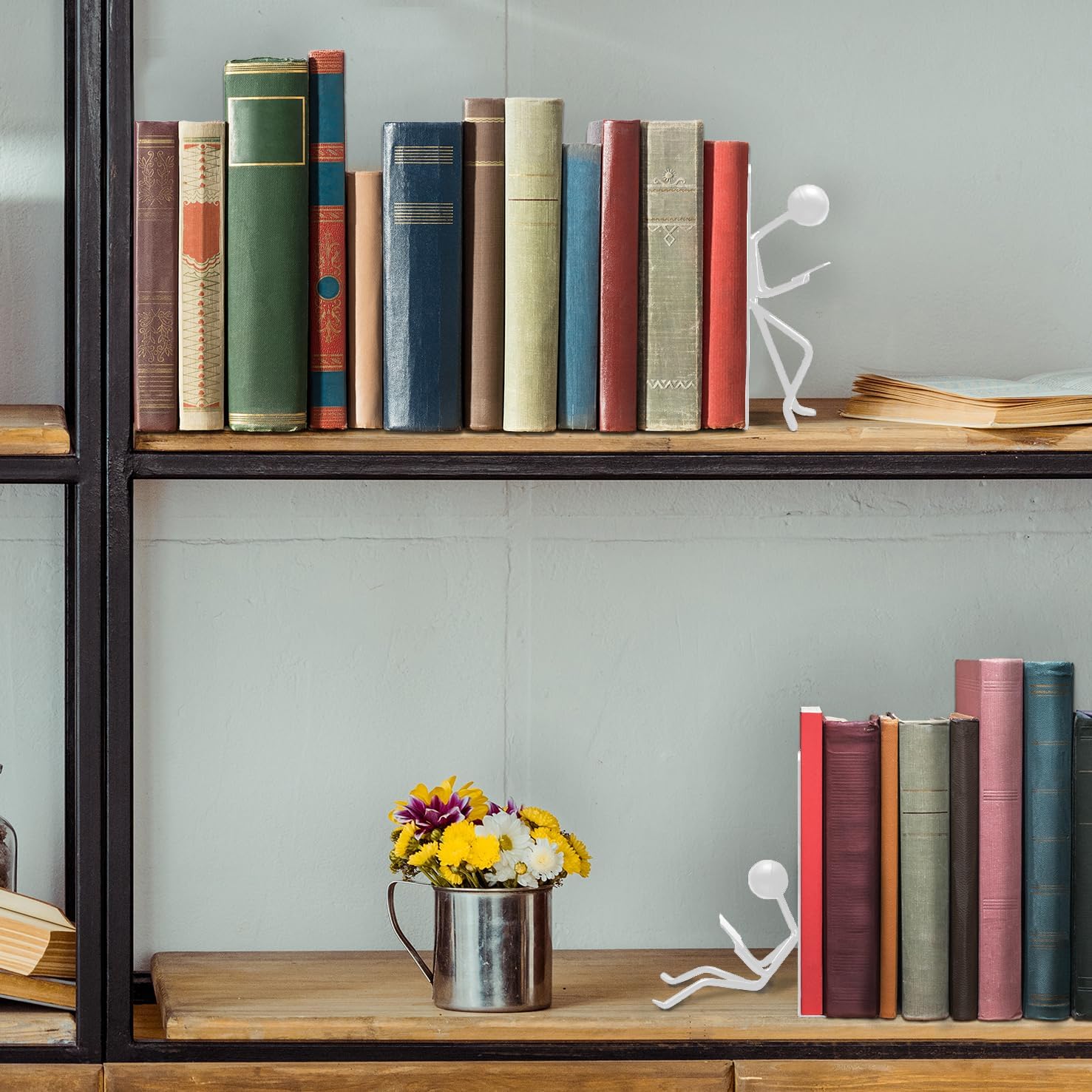 Sujetalibros de escritorio de oficina únicos de metal resistente para uso como decoración de estanterías, hogar, oficina o estantes de cocina. Tapón