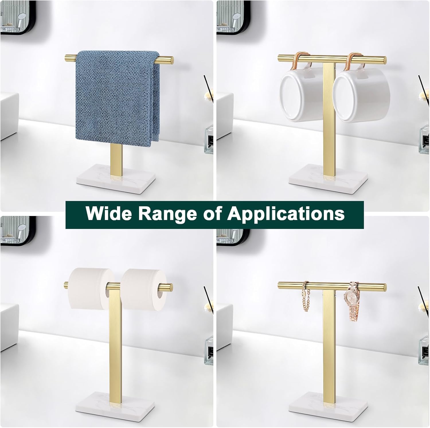 Toallero de mano, soporte para toallas de mano en forma de T para baño con base de mármol, soporte de acero inoxidable 304, toallero de mano