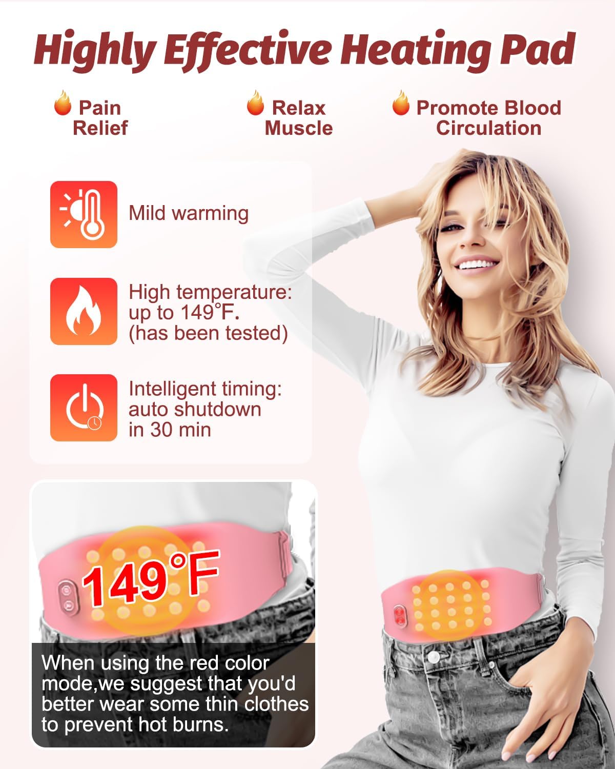 Tillsok Almohadilla térmica menstrual de jade natural, almohadilla térmica portátil para período, calambres, vientre, rodilla, almohadilla eléctrica