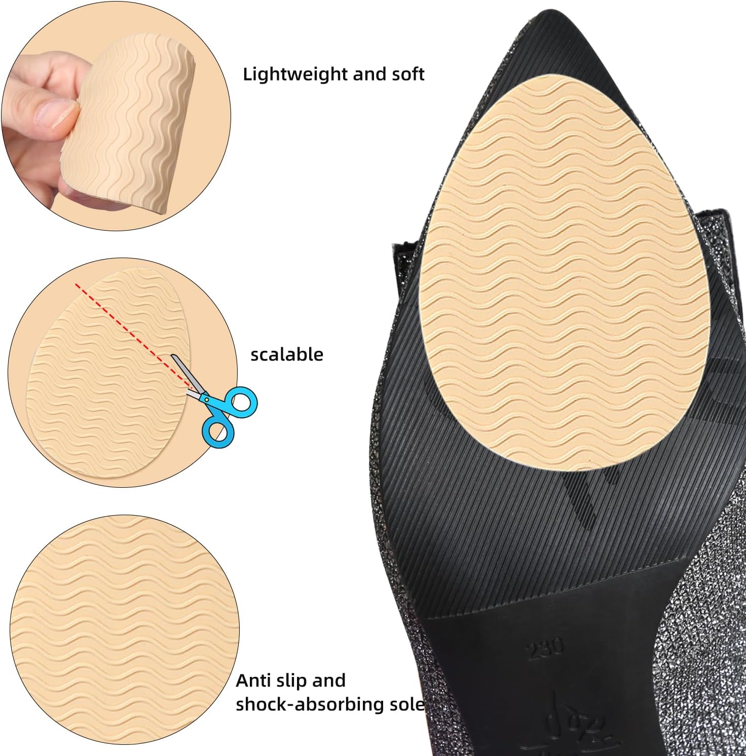 2 pares de almohadillas antideslizantes para zapatos, protectores adhesivos de suela de zapatos, agarre de gel de silicona en la parte inferior de