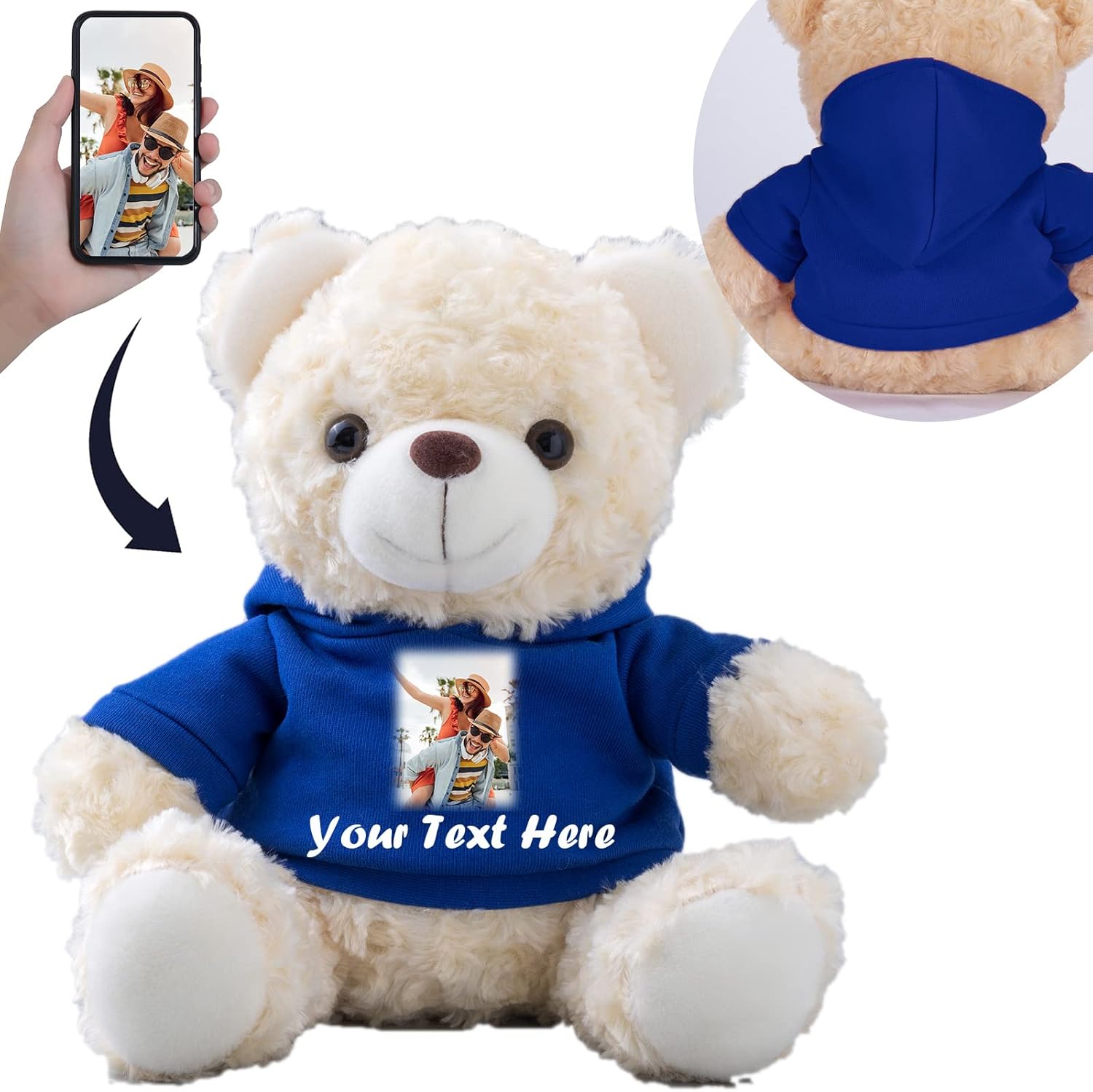 Oso de peluche personalizado con texto personalizado + foto, oso de peluche blanco como regalo personalizado para novianovio en el día de San