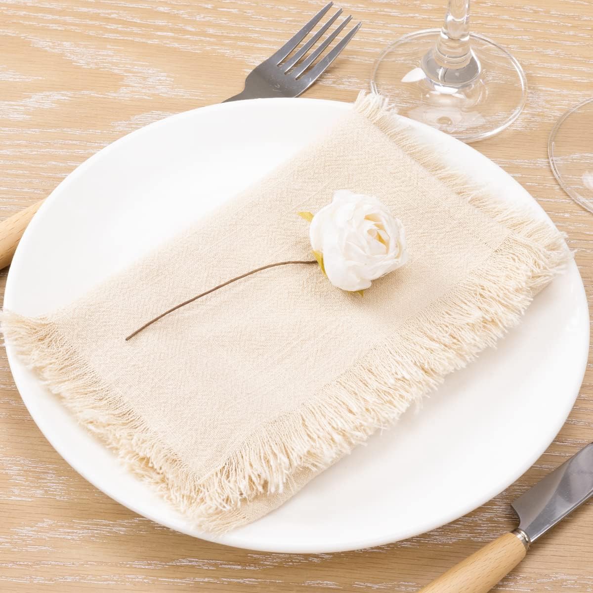 Socomi Servilletas de tela hechas a mano a granel de 18 x 18 pulgadas, servilletas de cena de lino y algodón, servilletas rústicas para boda,