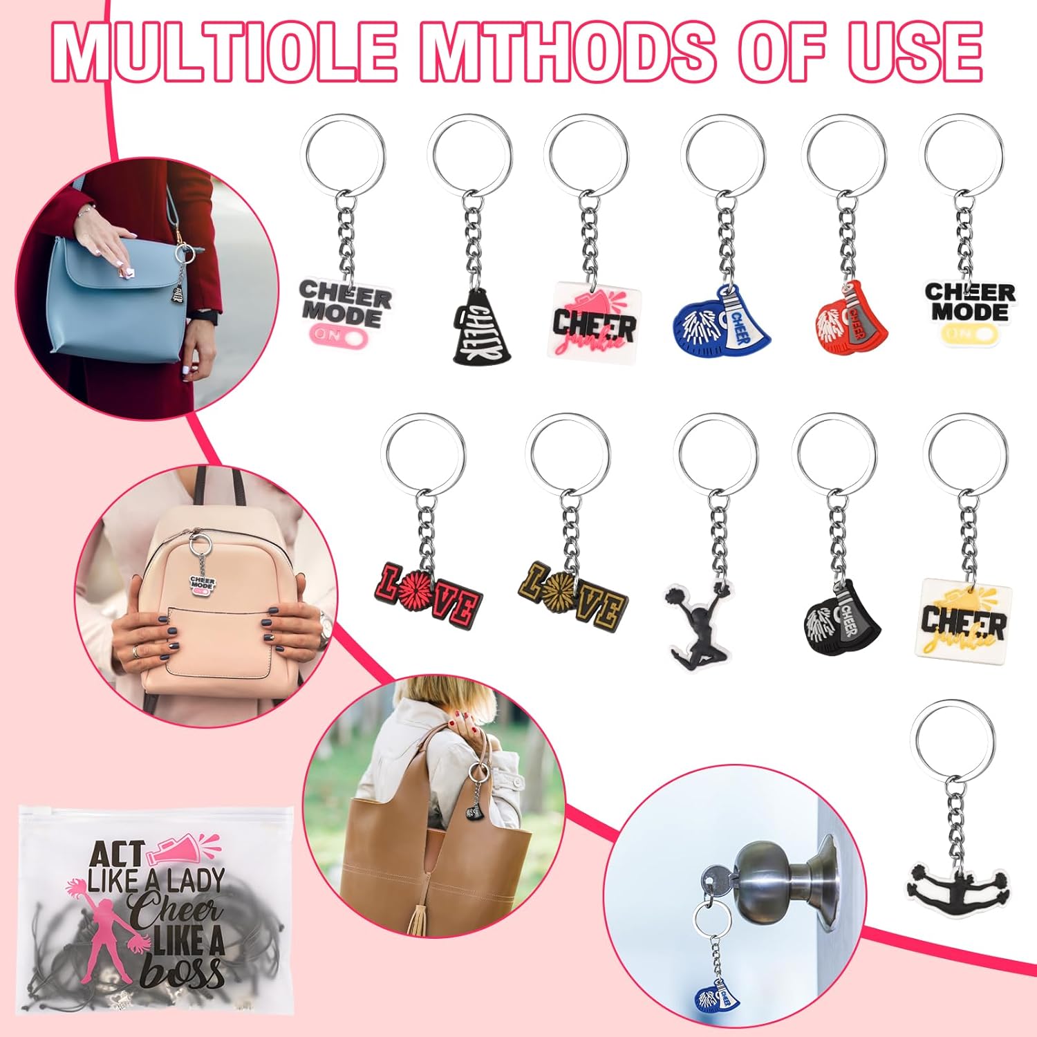 EllaYIDOI 122 piezas de regalos de animadora, 24 pulseras de animación, 24 llaveros de animación, 24 cremalleras, bolsa de maquillaje portátil para