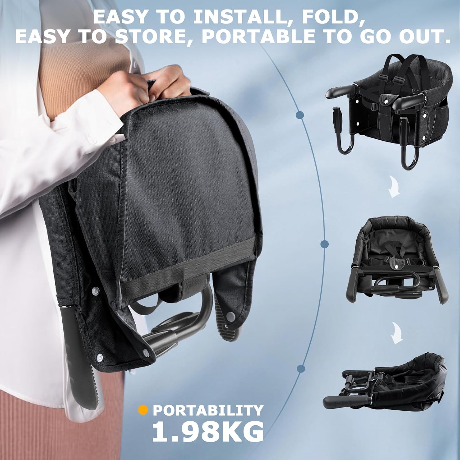 Fader Silla alta para bebé, silla alta con gancho, silla alta portátil para viajes, silla alta para mesa, portátil y plegable, adecuada para la
