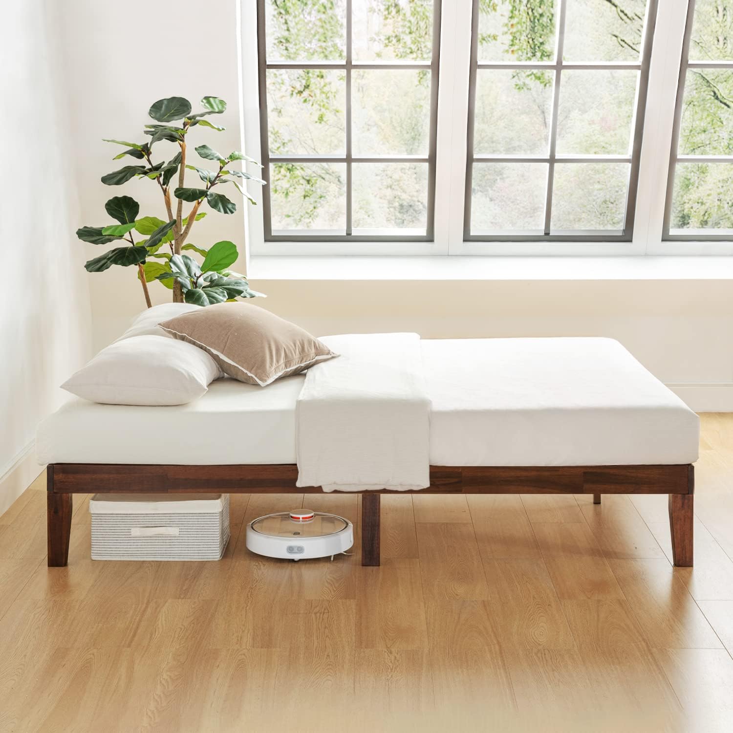 Mellow Naturalista Classic – Cama de plataforma de madera maciza de 12 pulgadas, listones de madera, no necesita somier, fácil montaje, tamaño