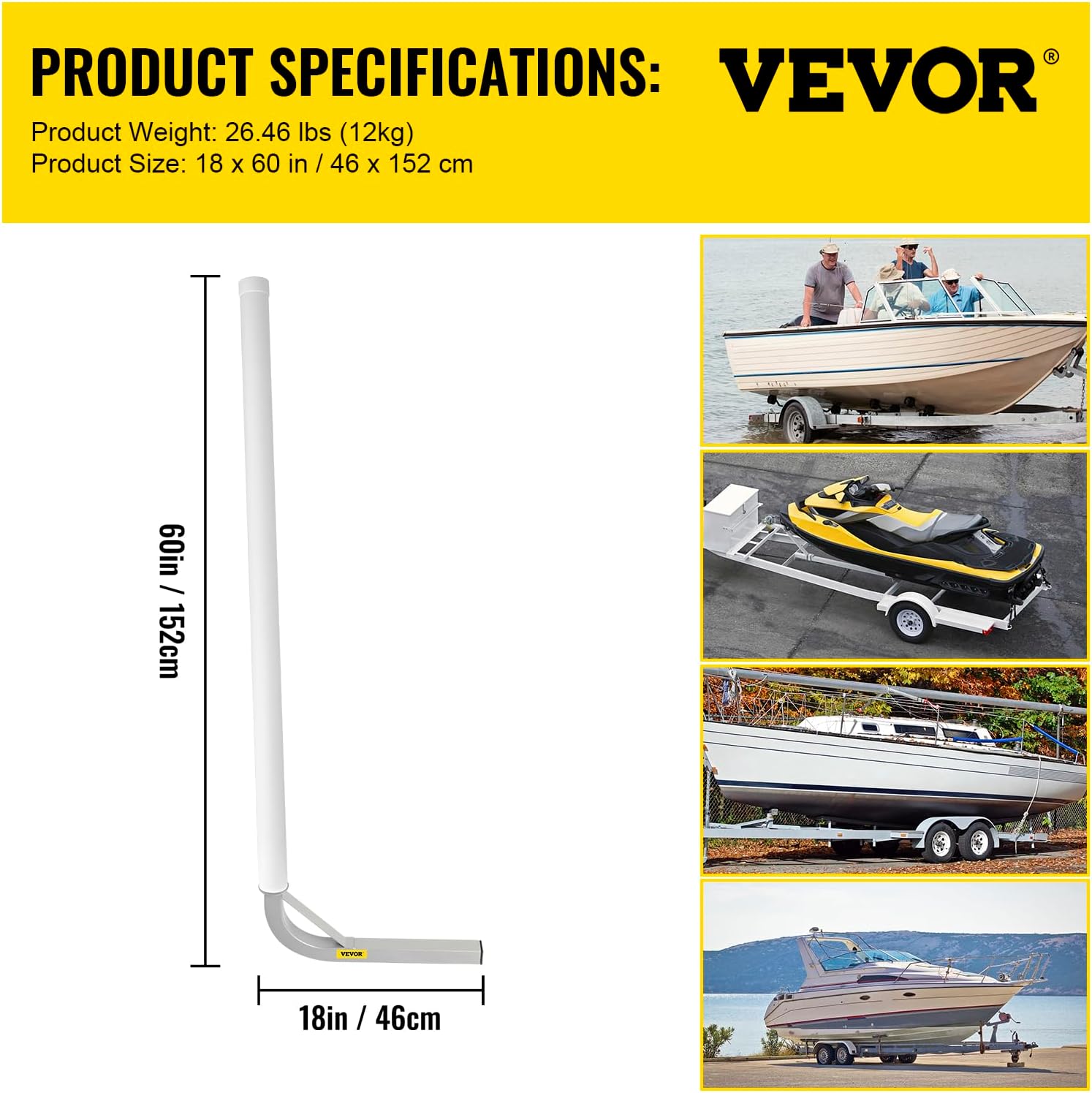 VEVOR Guías de remolque de barco, un par de guía de remolque de aluminio, guías de remolque resistentes al óxido con ancho ajustable, piezas de