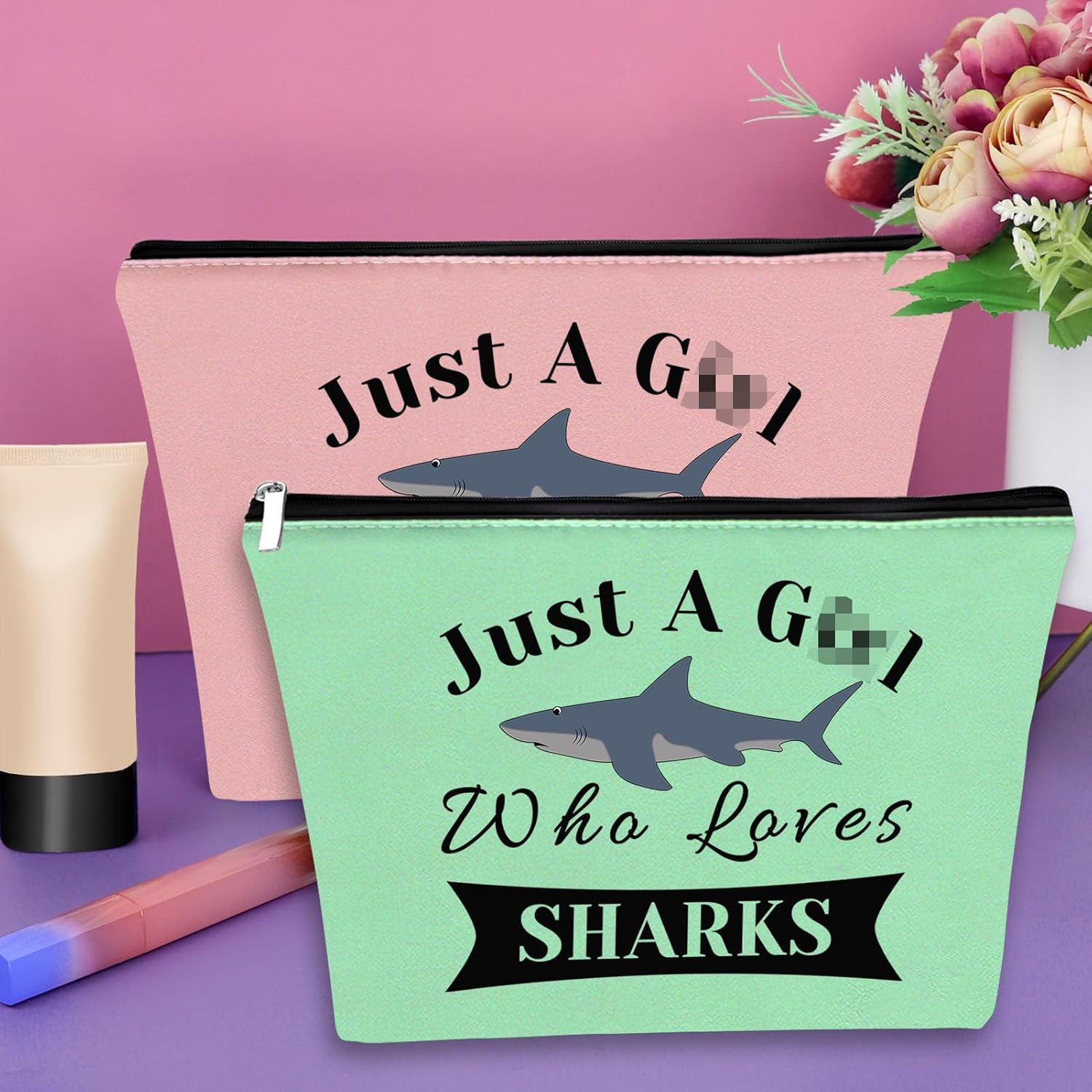 Regalos de tiburones para los amantes de los tiburones bolsa, Verde & Rosa