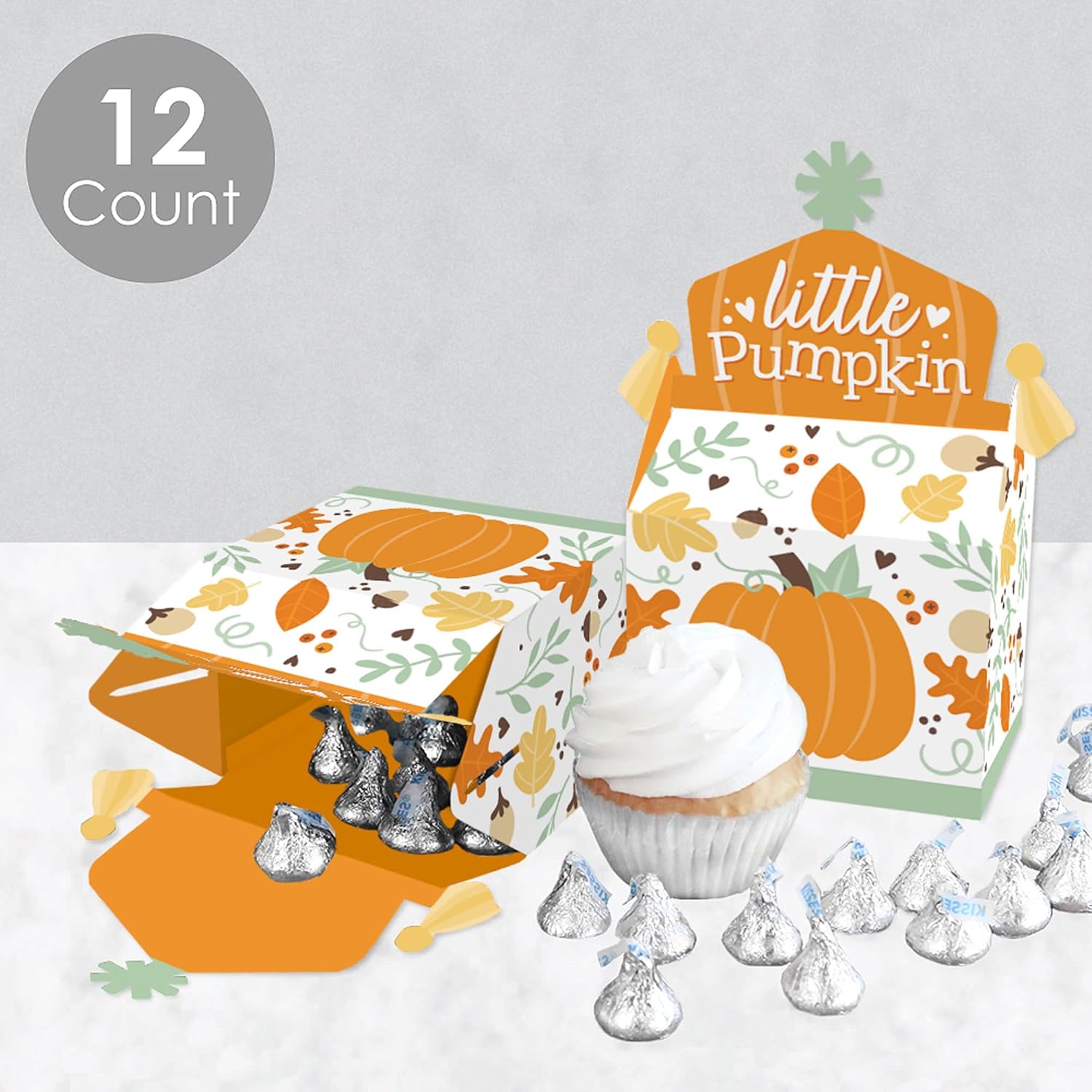Big Dot of Happiness Little Pumpkin – Caja de golosinas para fiestas, fiestas de cumpleaños de otoño o baby shower, juego de 12
