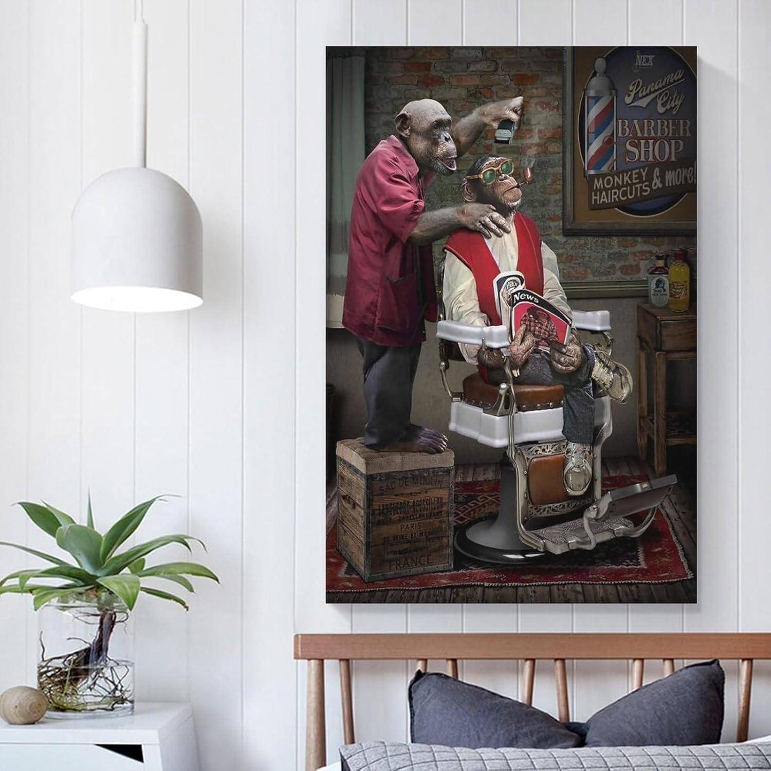 Aimeryup Póster enmarcado de cortes de pelo de mono para decoración de pared, baño, lienzo, impresiones artísticas sin marco, 24 x 36 pulgadas (23.6
