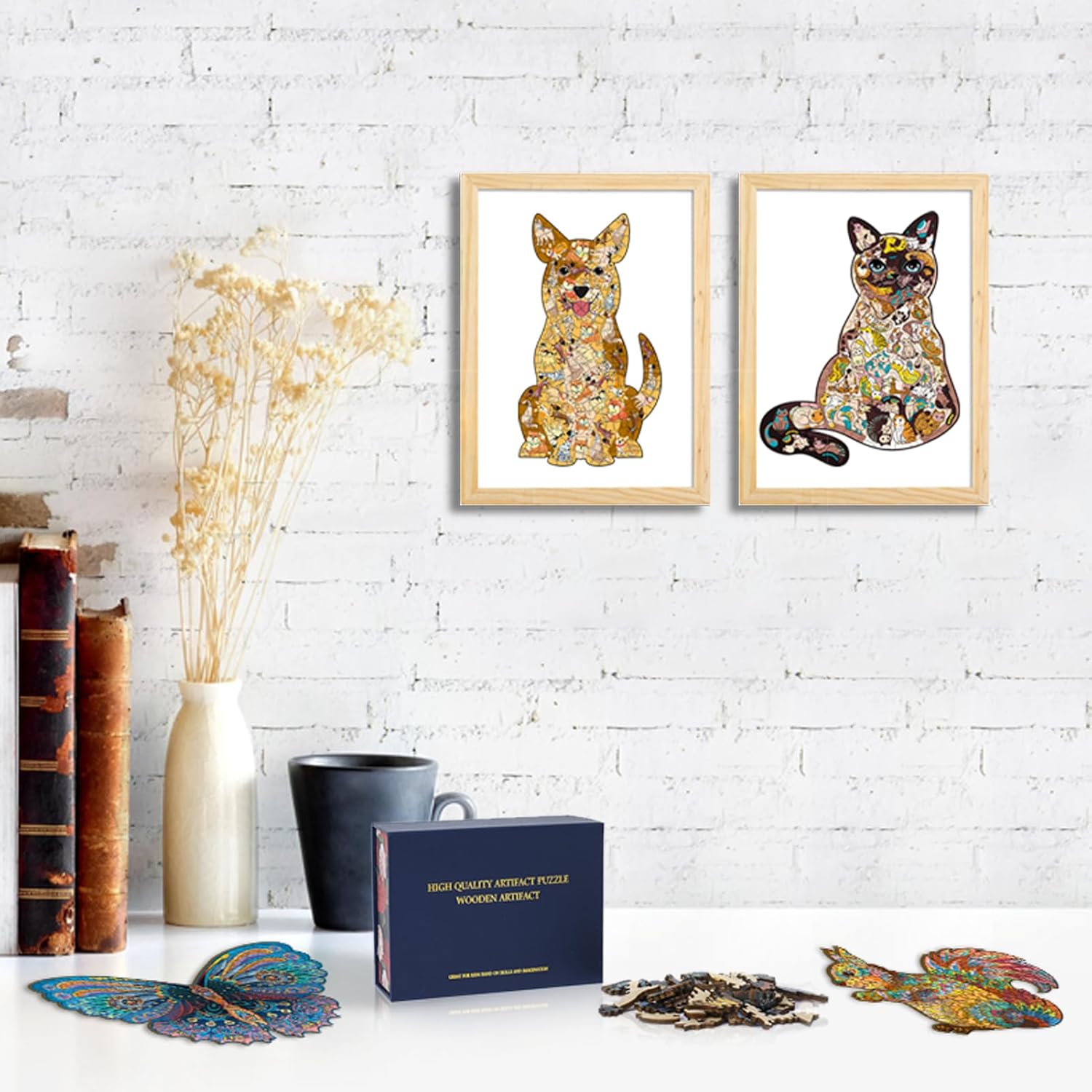 AOLEW Rompecabezas de madera  Precioso gato (300 piezas) paquete de regalo para adultos y niños, rompecabezas únicos con forma de animal,