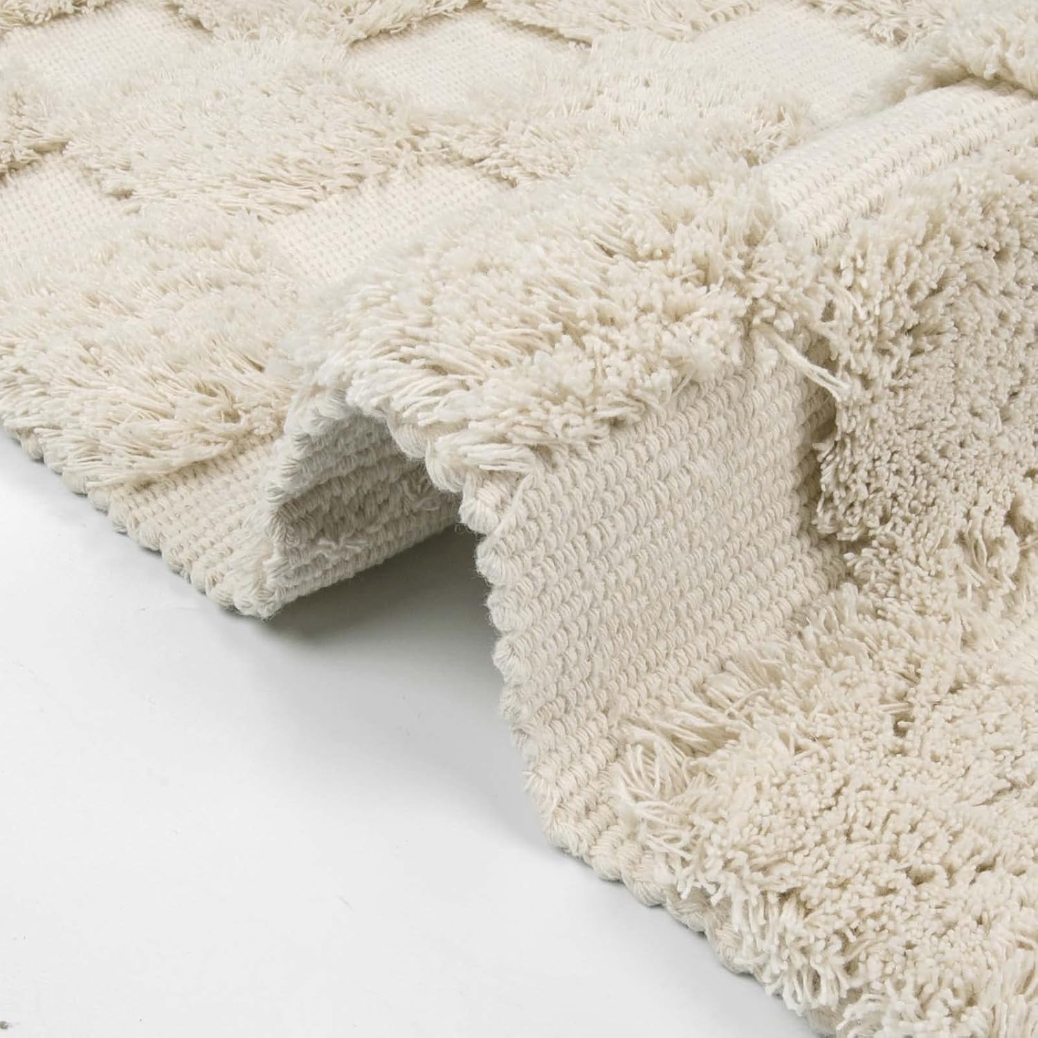 Lanffia Alfombra de pasillo estilo bohemio a cuadros de 2 x 4.3 pulgadas, color beige, lavable con borlas, alfombra de piso para interiores de