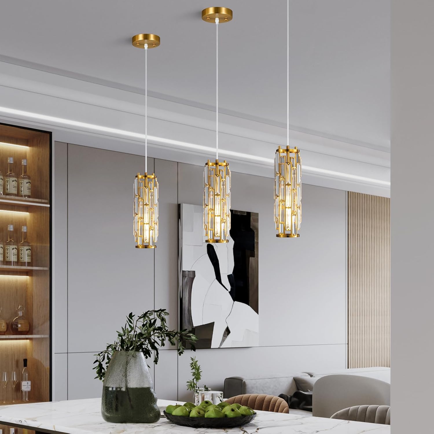 BBLLWJ 1 luz moderna dorada colgante de isla de cocina, lámparas colgantes Mini lámpara de cristal colgante accesorio de iluminación para isla de