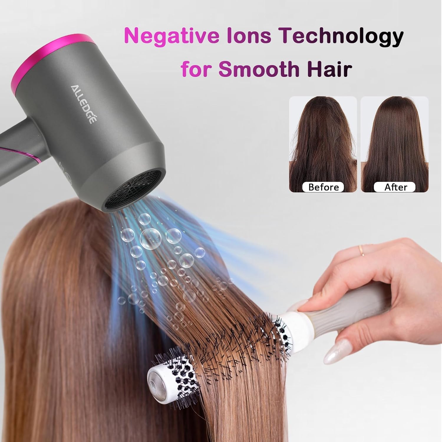 Secador de pelo con difusor de 1850 W, secador de pelo iónico de viaje, secador de pelo plegable, secado rápido para mujeres, cabello grueso y