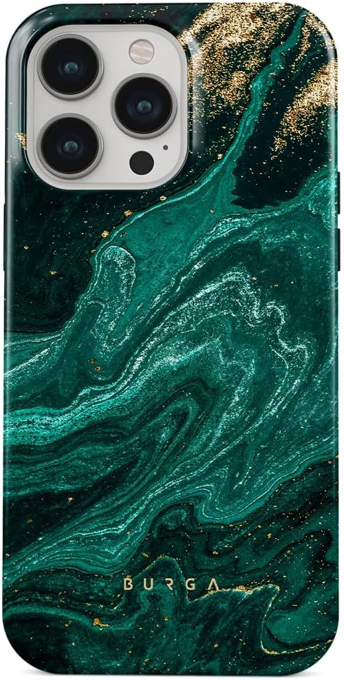 BURGA Funda para teléfono compatible con iPhone 15 PRO  Carcasa rígida híbrida de 2 capas + funda protectora de silicona  Piedra de jade verde