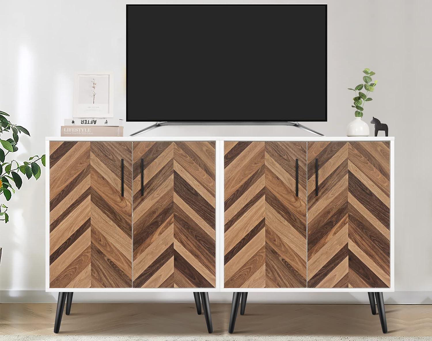 Likein Armario de almacenamiento moderno con 2 puertas, armario de acento blanco con almacenamiento, aparador de madera independiente con estantes