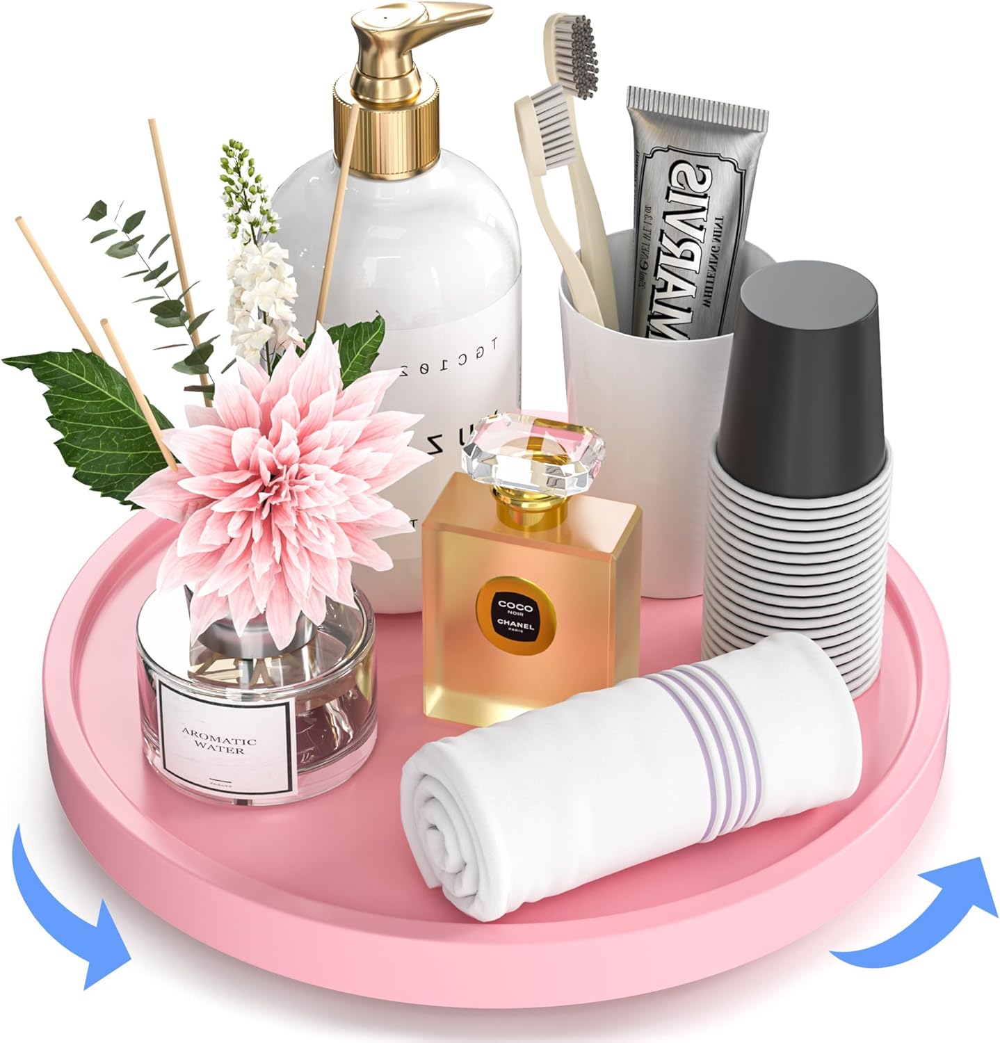 Bandeja giratoria de 360 para tocador de baño, bandeja giratoria de bambú de 10 pulgadas, bandeja decorativa para perfume, vela, jabón, bandejas