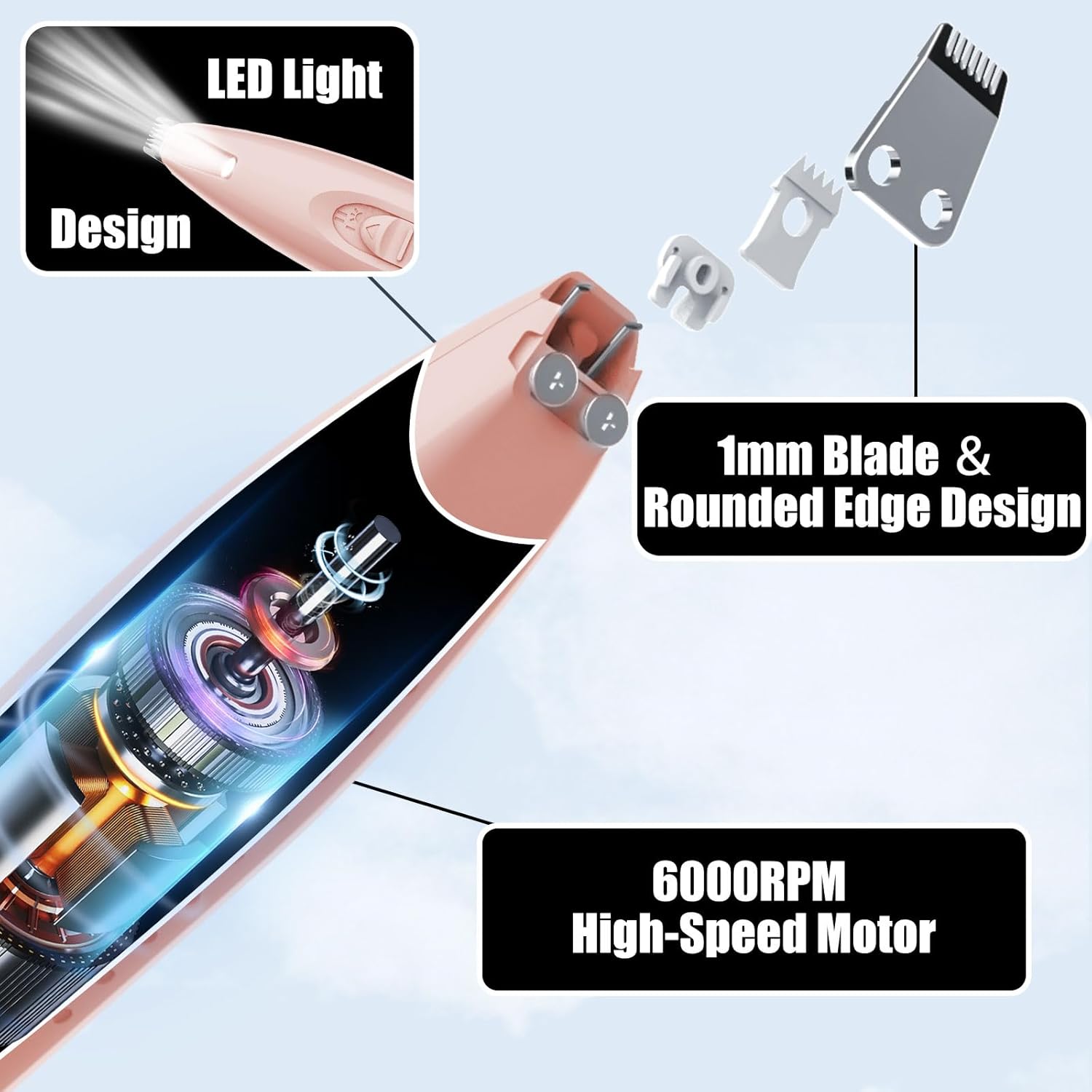 KIKETECH Recortadora de patas de perro con LED  Cortapelos de perro recargable inalámbrico de 2 velocidades, afeitadora de bajo ruido con hoja de