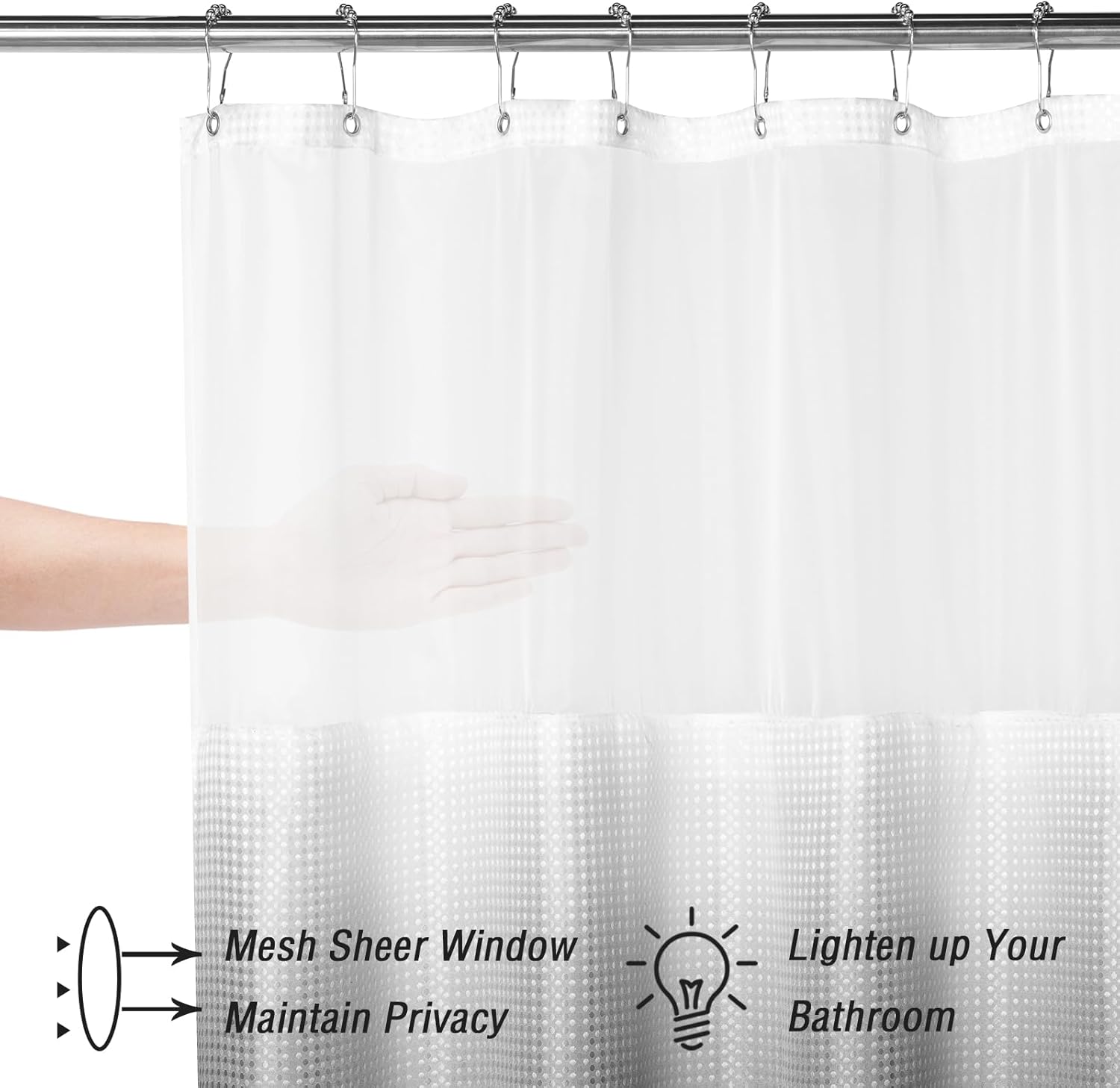 Gibelle Juego de cortina de ducha de tejido gofre con ventana superior de malla y ganchos, cortina de ducha de tela estilo spa para baño, color