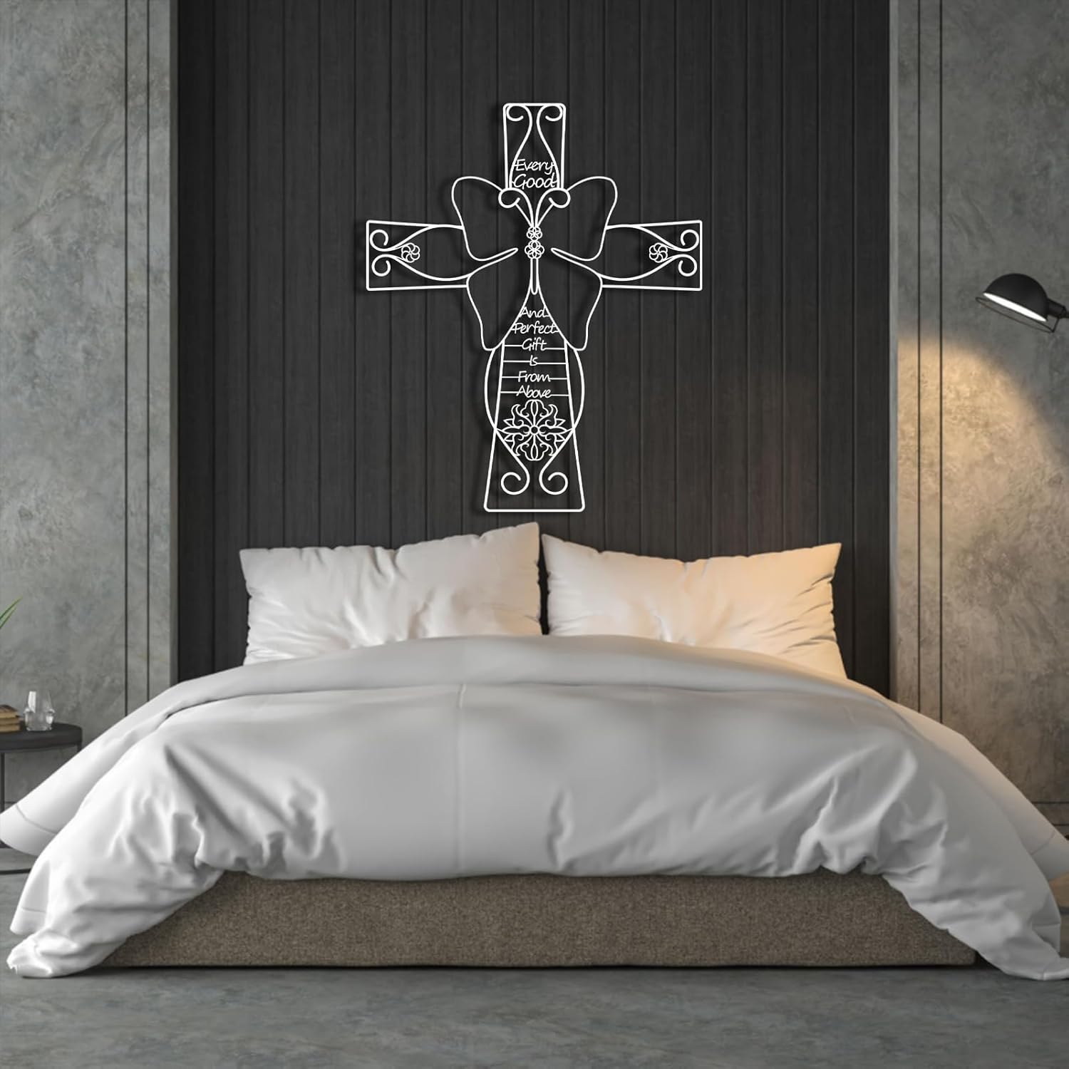 Arte de pared de metal espiritual de mariposa, arte de metal con cruz única, decoración de pared de iglesia religiosa, letreros de metal, decoración