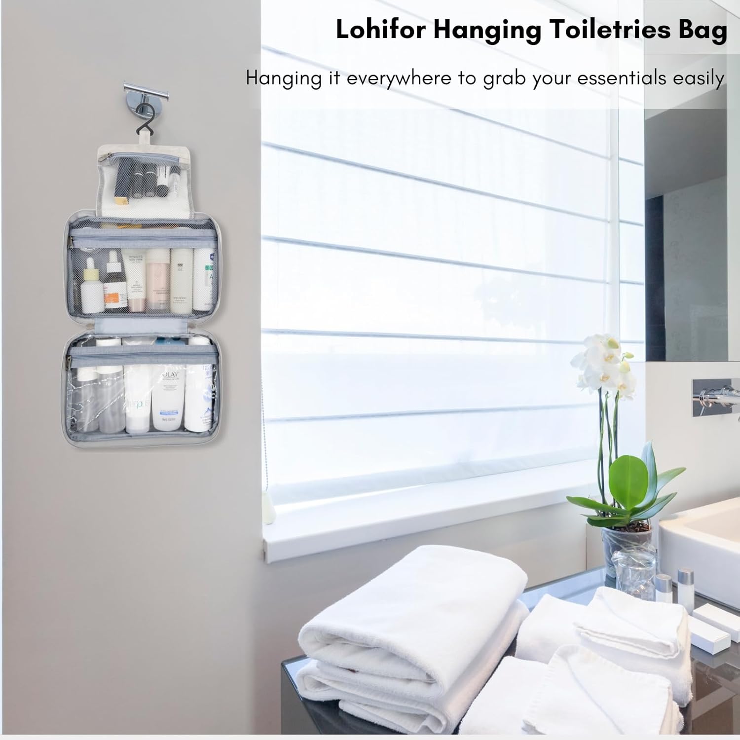 Lohifor Neceser, Gris, Neceser de viaje con gancho para colgar