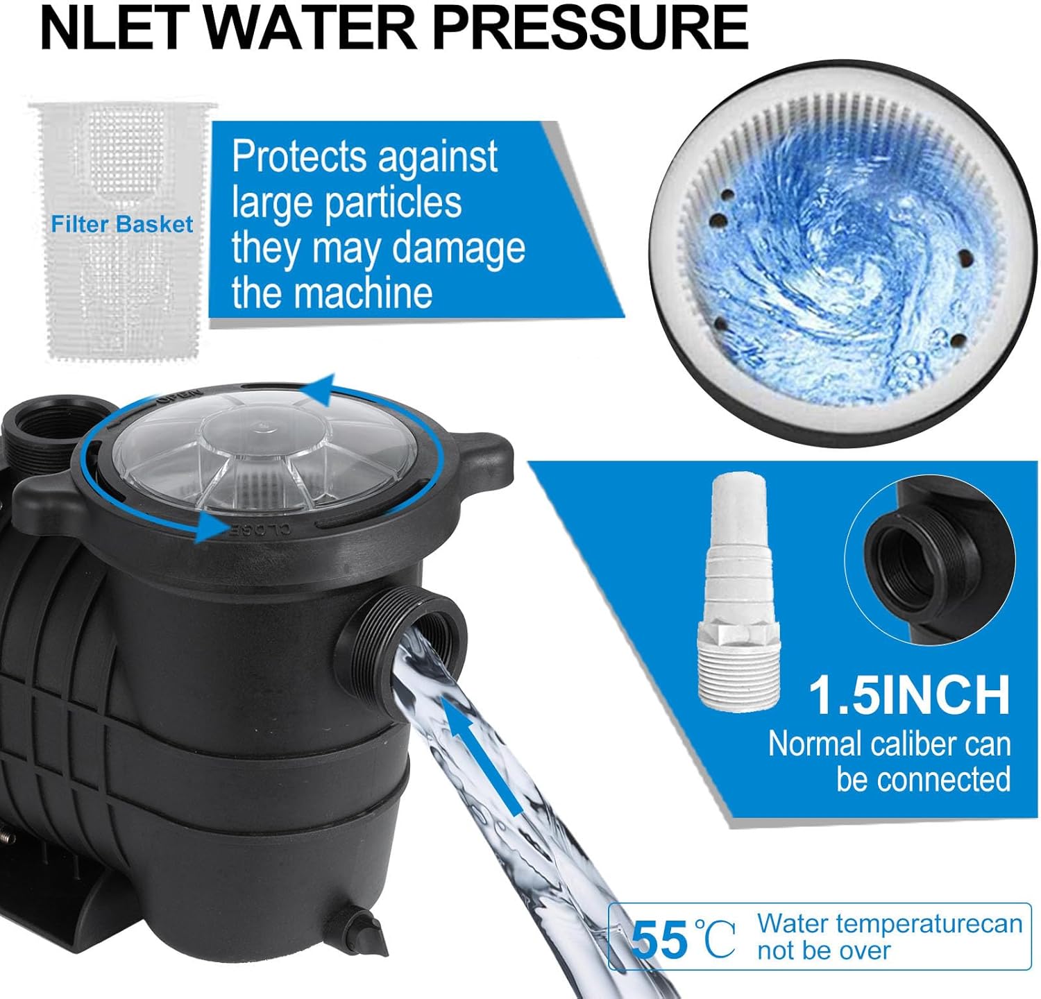 Hitgrand Bomba de piscina autorecortable de 1.5 HP, bomba de piscina sobre el suelo mejorada 110 V220 V de doble voltaje, bombas de velocidad única