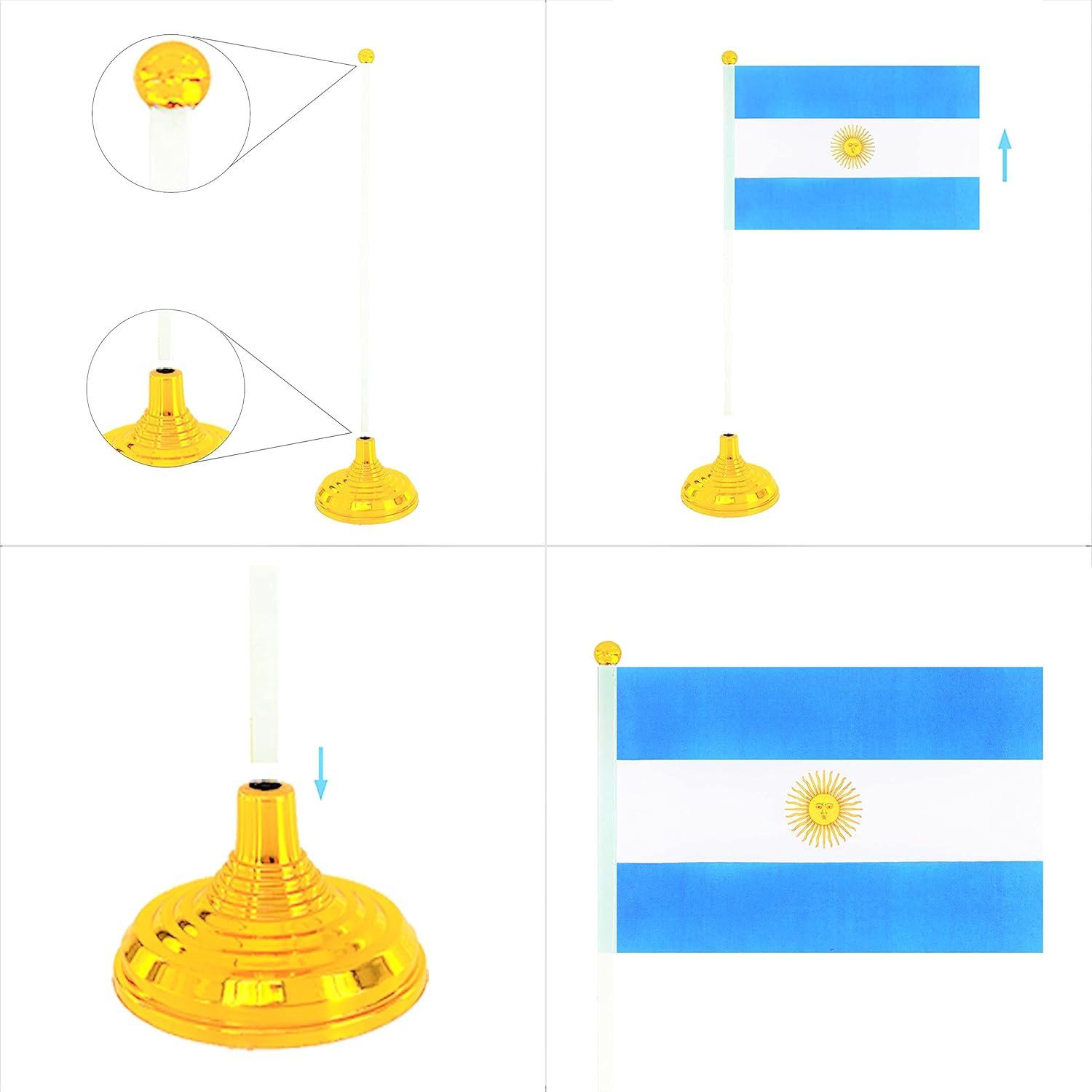 Bandera argentina de escritorio con bandera argentina, pequeñas banderas de mesa argentina para oficina con decoración de base de soporte (paquete
