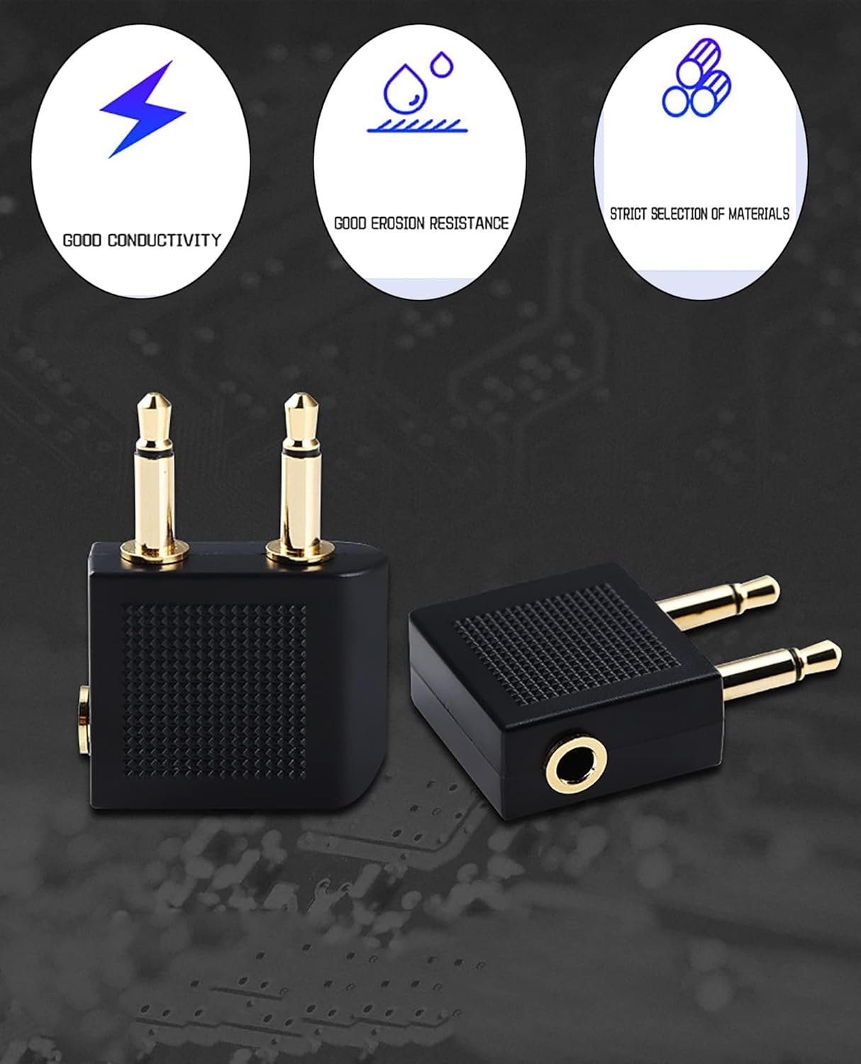 Adaptador de auriculares de avión, enchufe Airfly, conector estéreo dual de 0.138 in macho a hembra, adaptador de auriculares de línea aérea