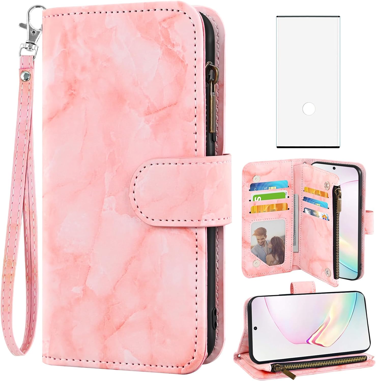 Asuwish Funda para teléfono Samsung Galaxy Note 10 Plus Note10+ 5G Wallet Cell Cover con protector de pantalla de vidrio templado y soporte para