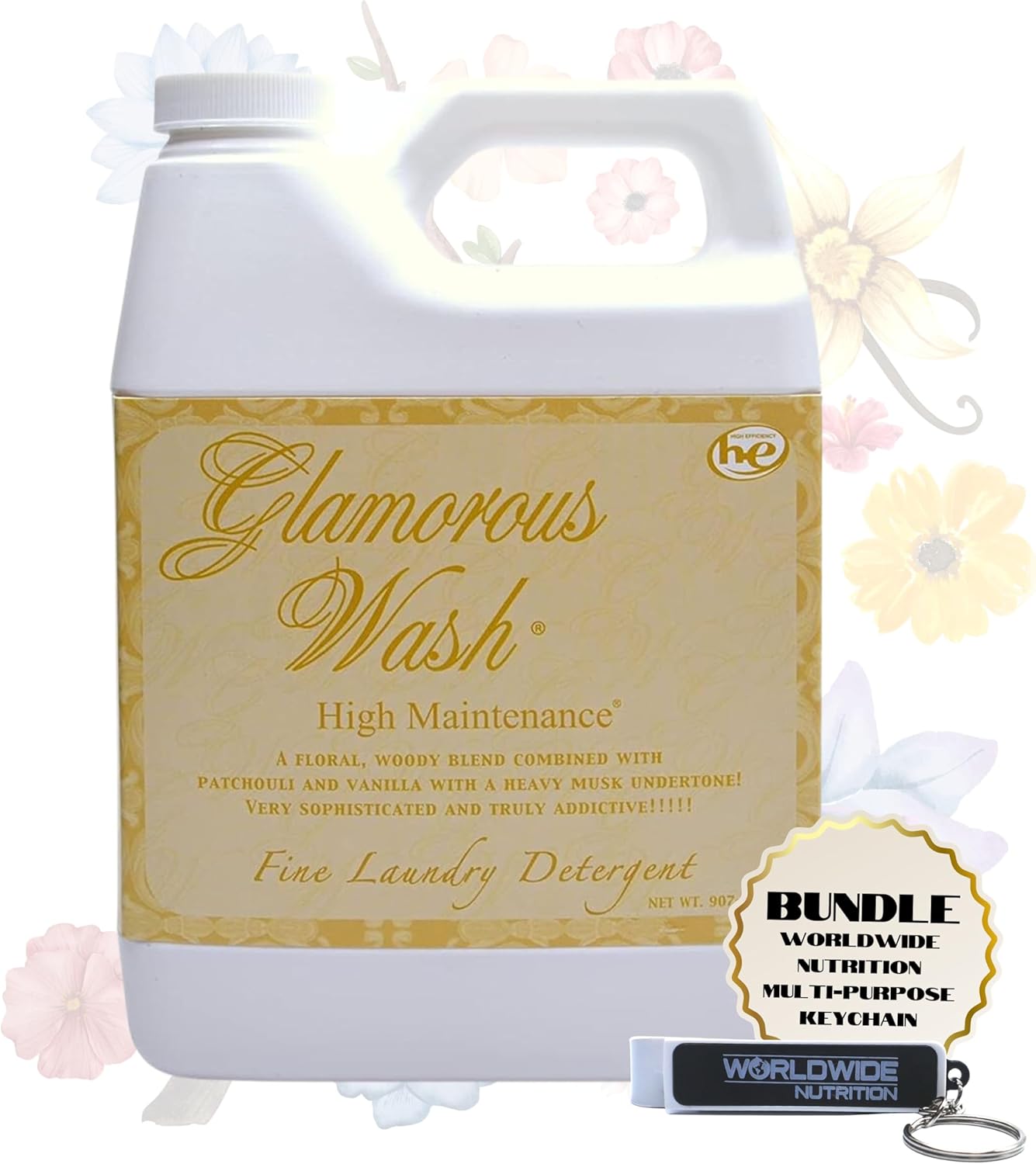 Worldwide Nutrition Paquete, 2 artículos Tyler Glamorous Wash Detergente líquido de alto mantenimiento con aroma fino para ropa – Contenedor de