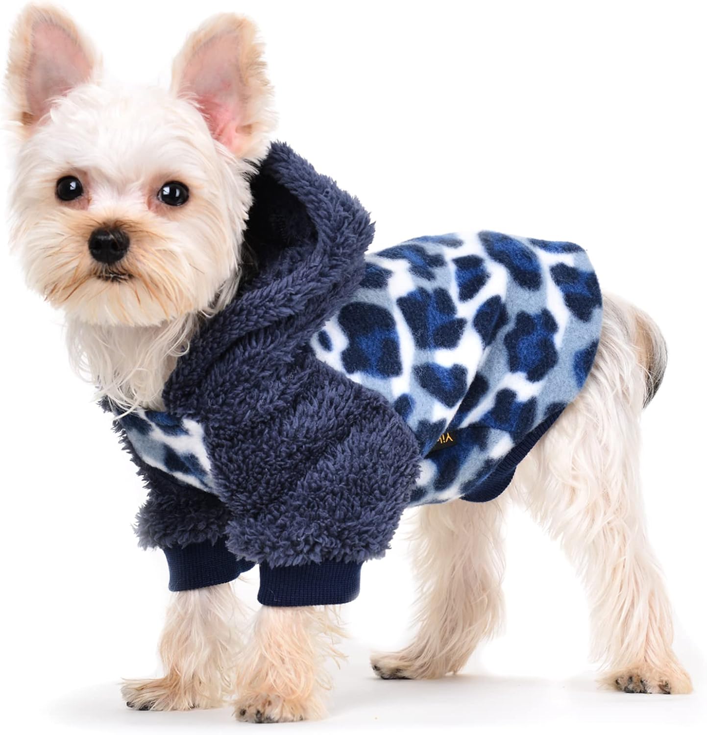 Yikeyo Sudadera con capucha de leopardo para perro, sudadera de forro polar para perros, ropa de invierno para mascotas, abrigo con capucha para