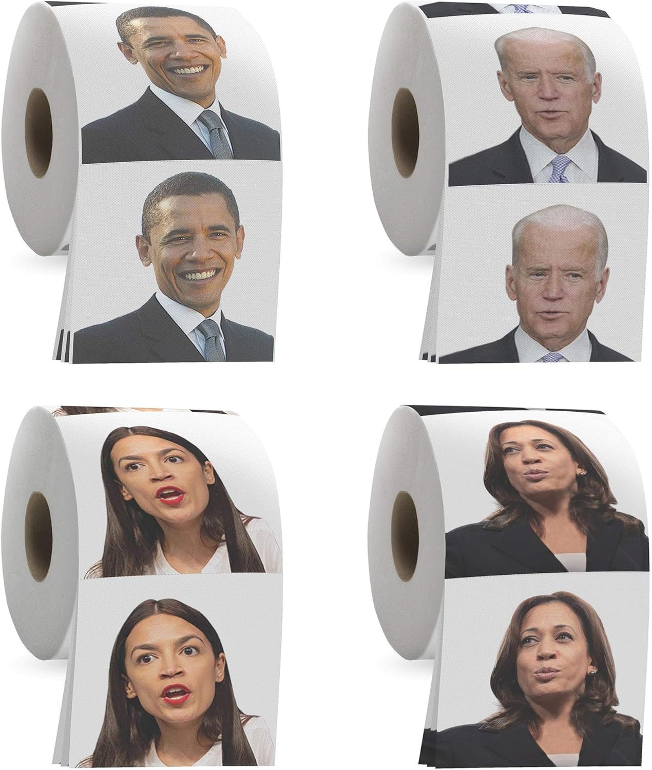 Political Leaders – Juego de rollos de papel higiénico de 3 capas con Biden, Kamala, Obama y Alexandria Ocasio-Cortez, 200 hojas por rollo,