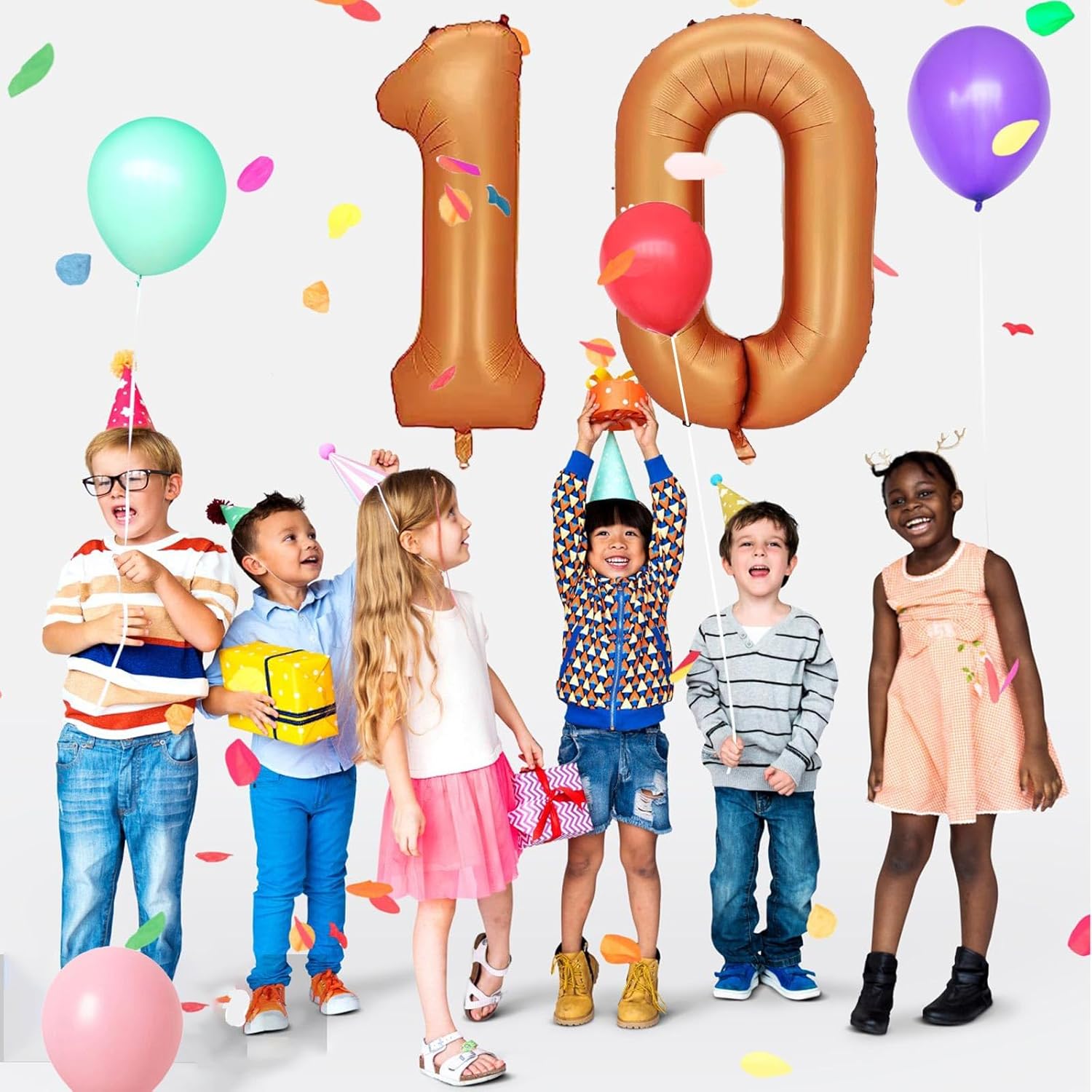 Globo de Mylar de aluminio naranja de 40 pulgadas con el número 10  Decoraciones de cumpleaños 10 para niñas y niños  Globo de cumpleaños 10 para