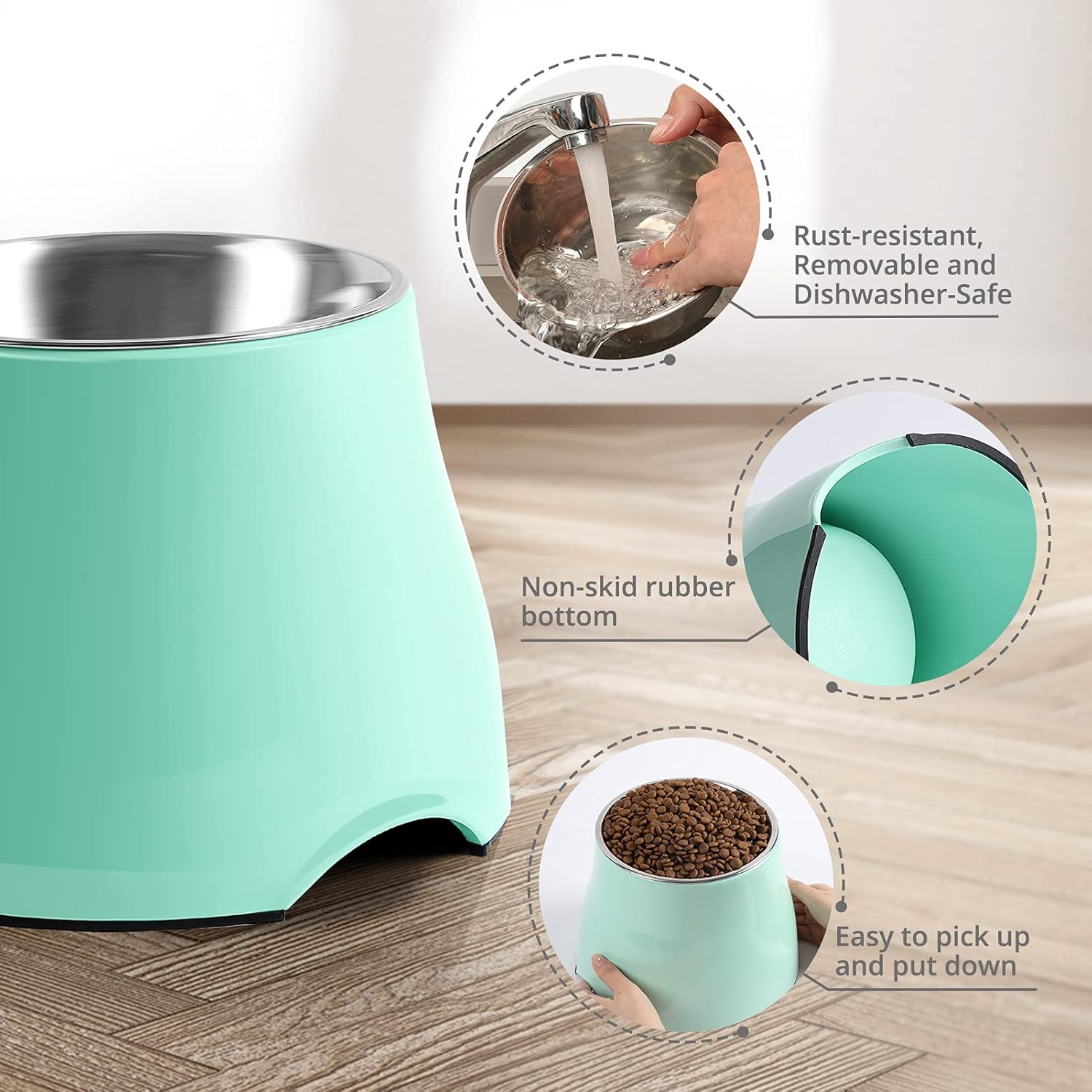yoken Cuencos elevados para perros, prevención de la enfermedad de las vértebras Cuenco para perros con tazón de acero inoxidable, cuencos de comida