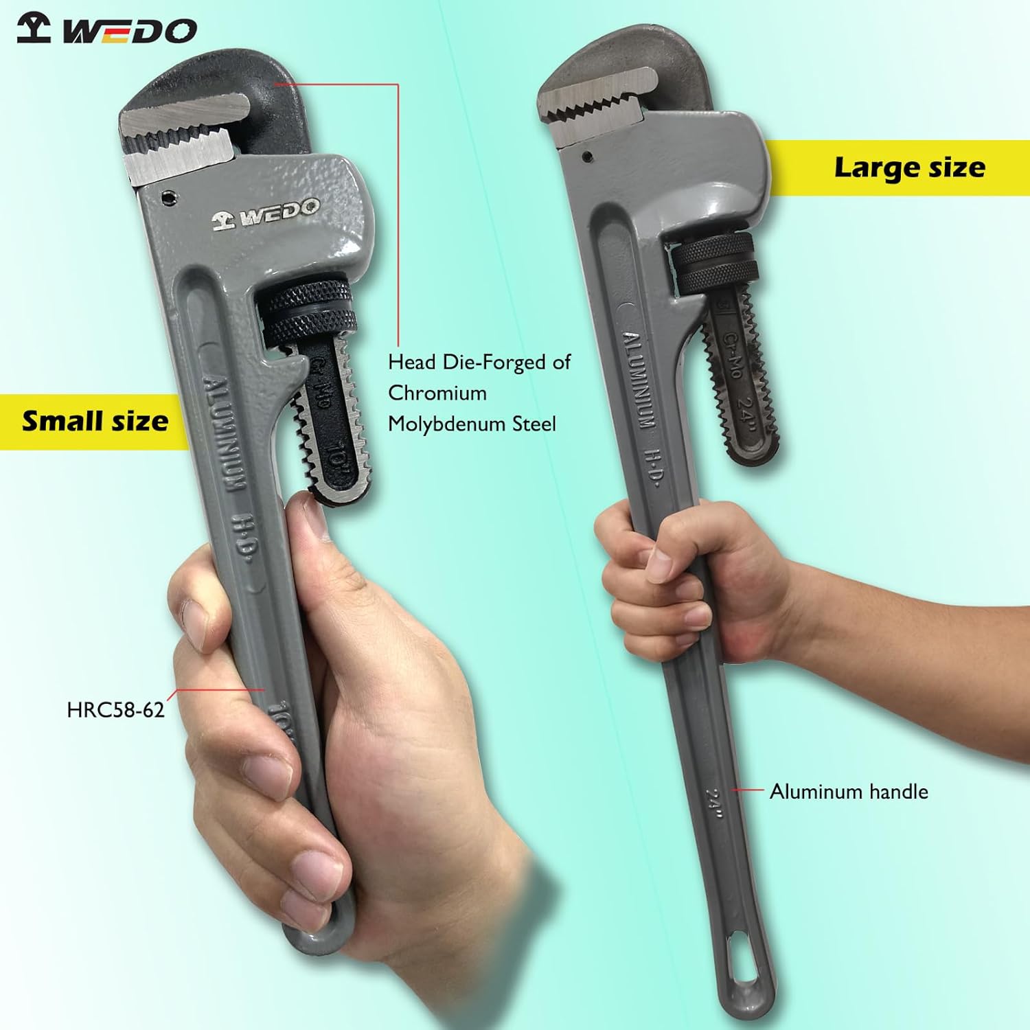 WEDO Llave de tubo recta de 12 pulgadas, llave de fontanería, llave de aluminio, apertura máxima 2.165 in, cabeza forjada de acero al