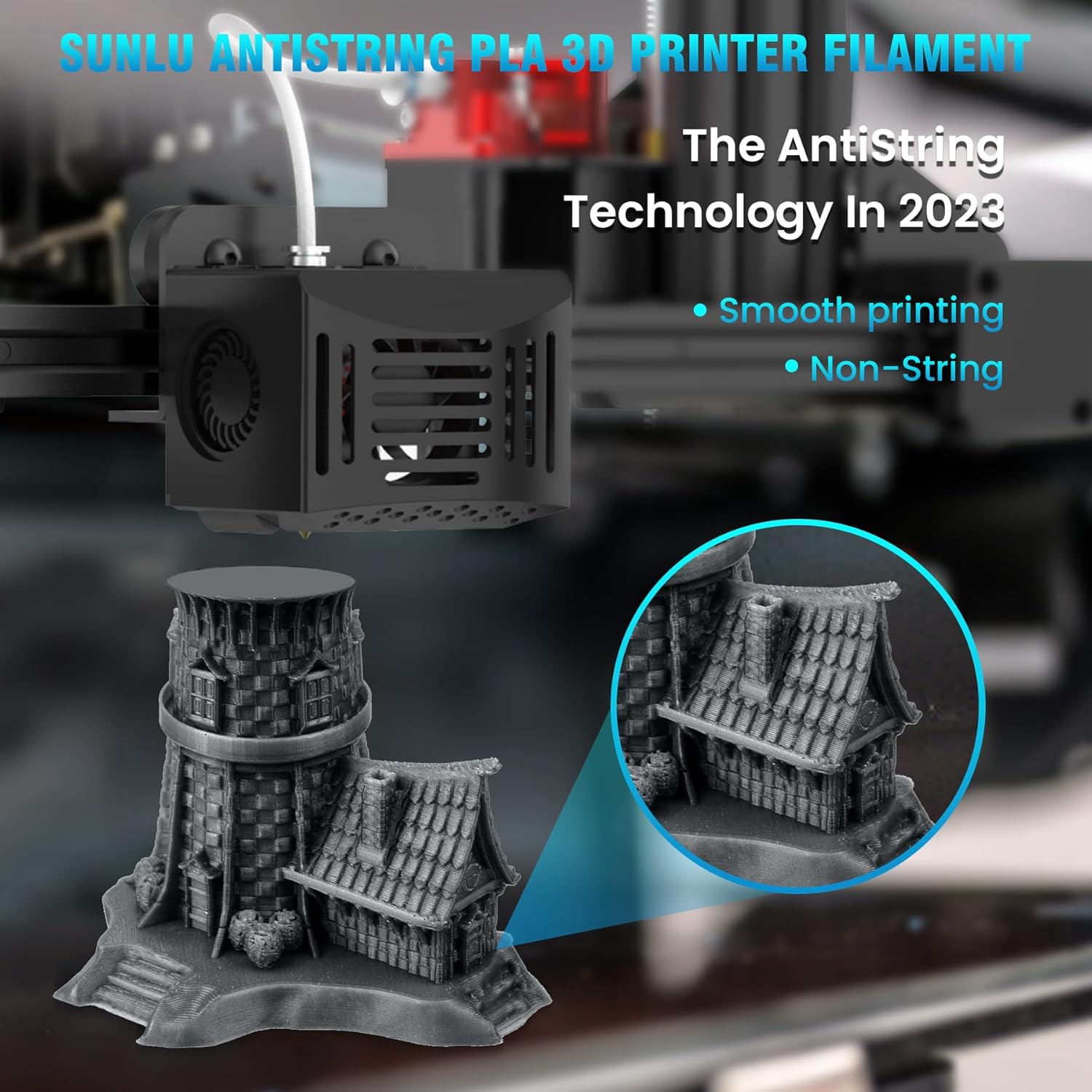 SUNLU Filamento de impresora 3D de ácido poliláctico (PLA) sin cuerda de 0.069 in, filamento de impresión 3D de ácido poliláctico anticuerdas,