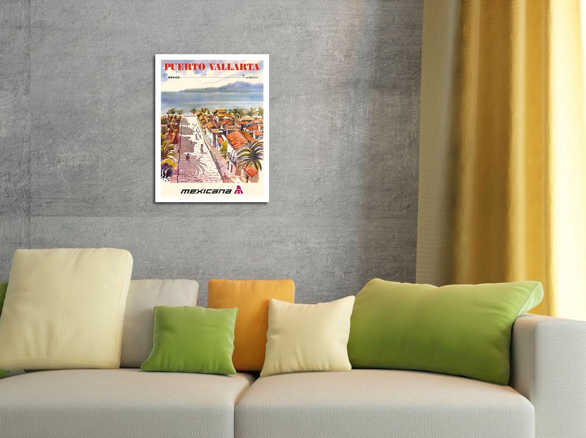 Puerto Vallarta Mexico – Mexicana Airlines (CMA-Compañía Mexicana de Aviación) – Póster vintage de viaje de aerolínea por Ignacio Barrios c.1969 –