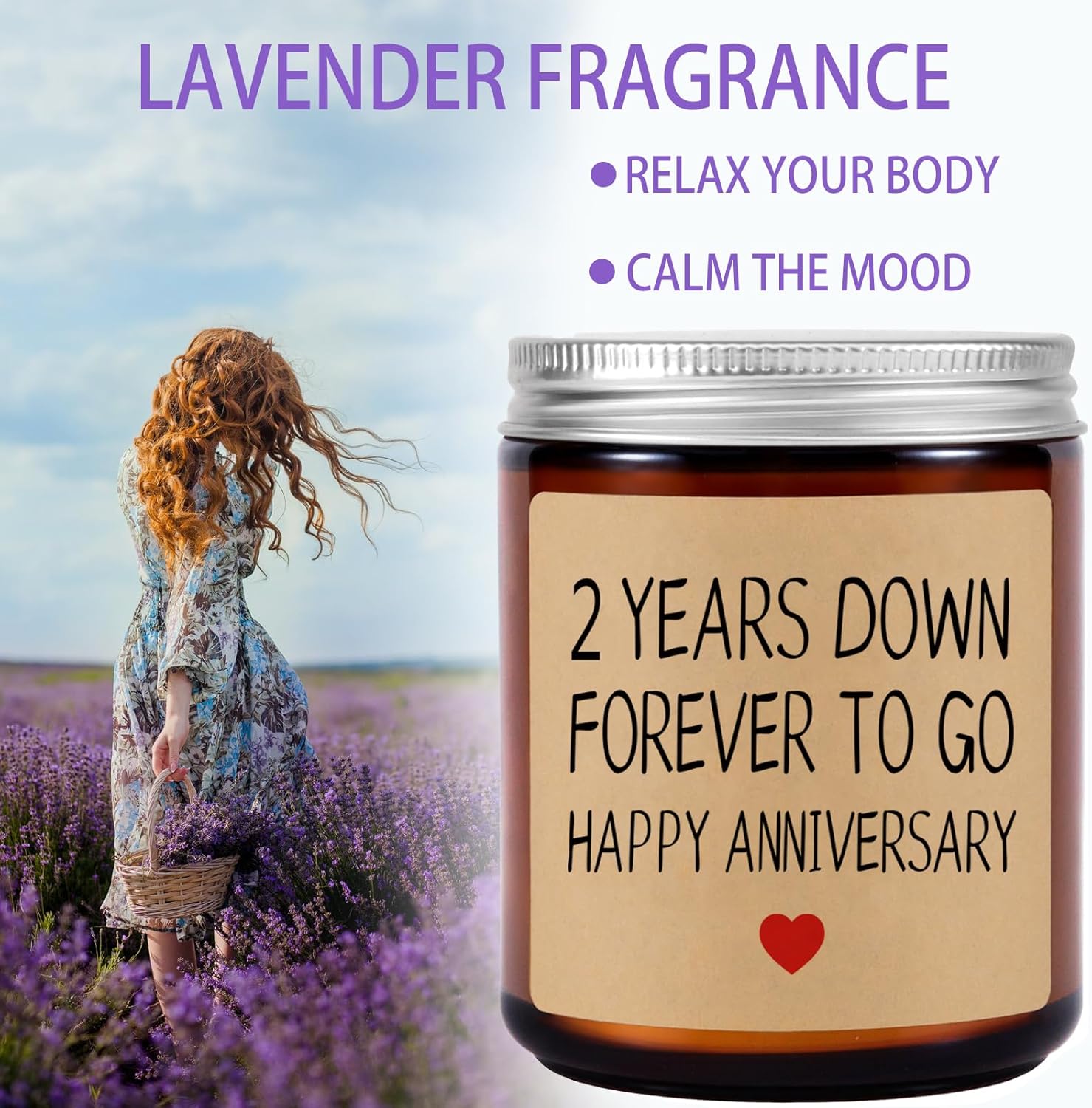 Vela perfumada  Regalo de vela de aniversario de 2 años para pareja, regalo de feliz segundo aniversario para él, ella, novio, novia, marido,