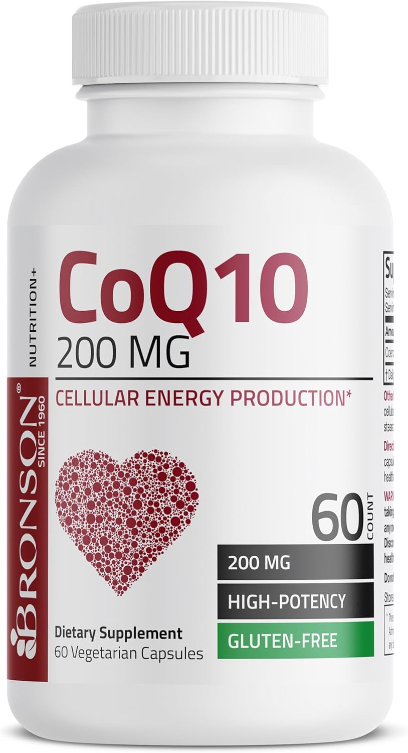 Bronson CoQ10 200 MG Producción de Energía Celular de Alta Potencia, 60 Cápsulas Vegetarianas
