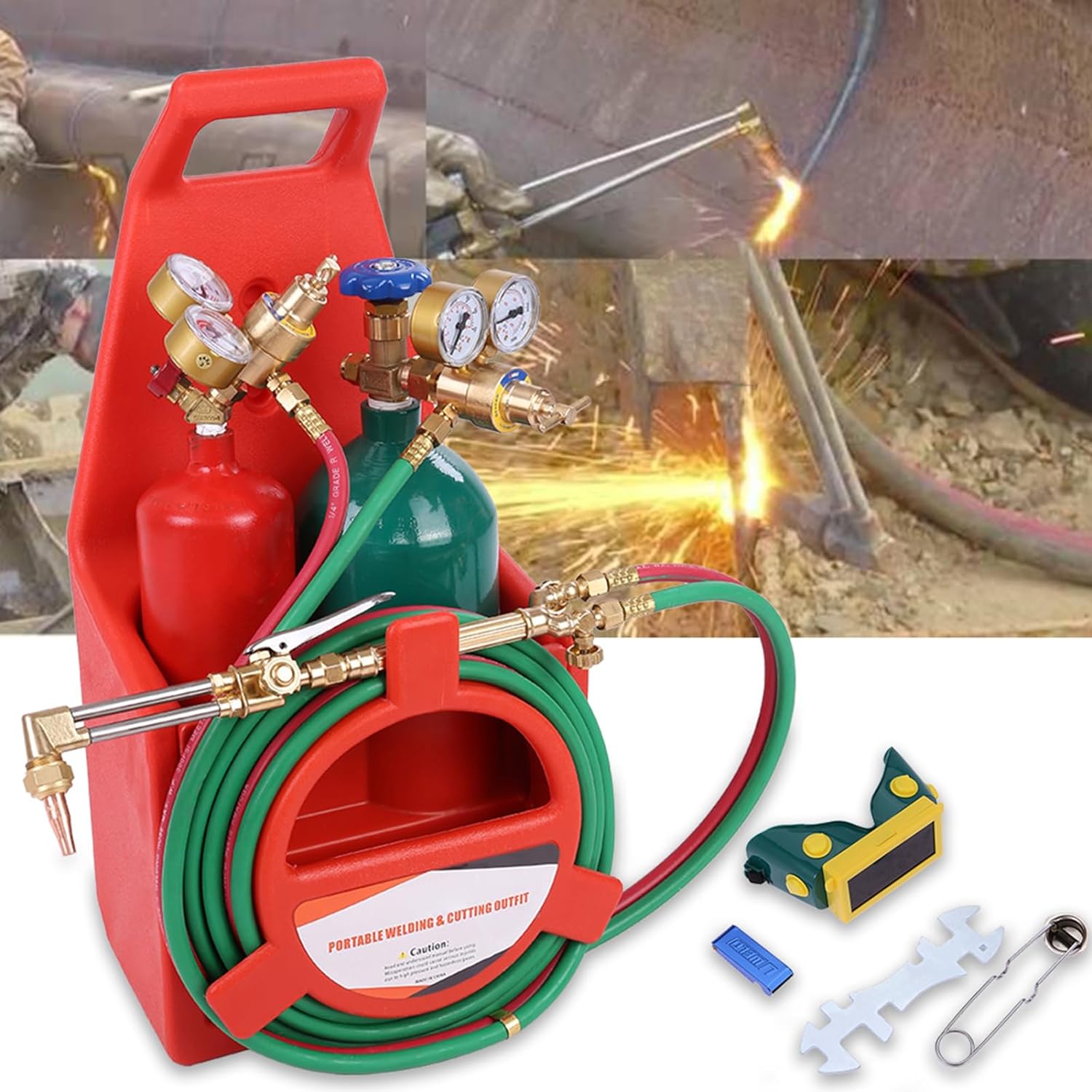 Kit de antorcha de acetileno Oxy, kit profesional de antorcha de acetileno con tanques de oxígeno y acetileno, kit de antorcha de corte portátil,
