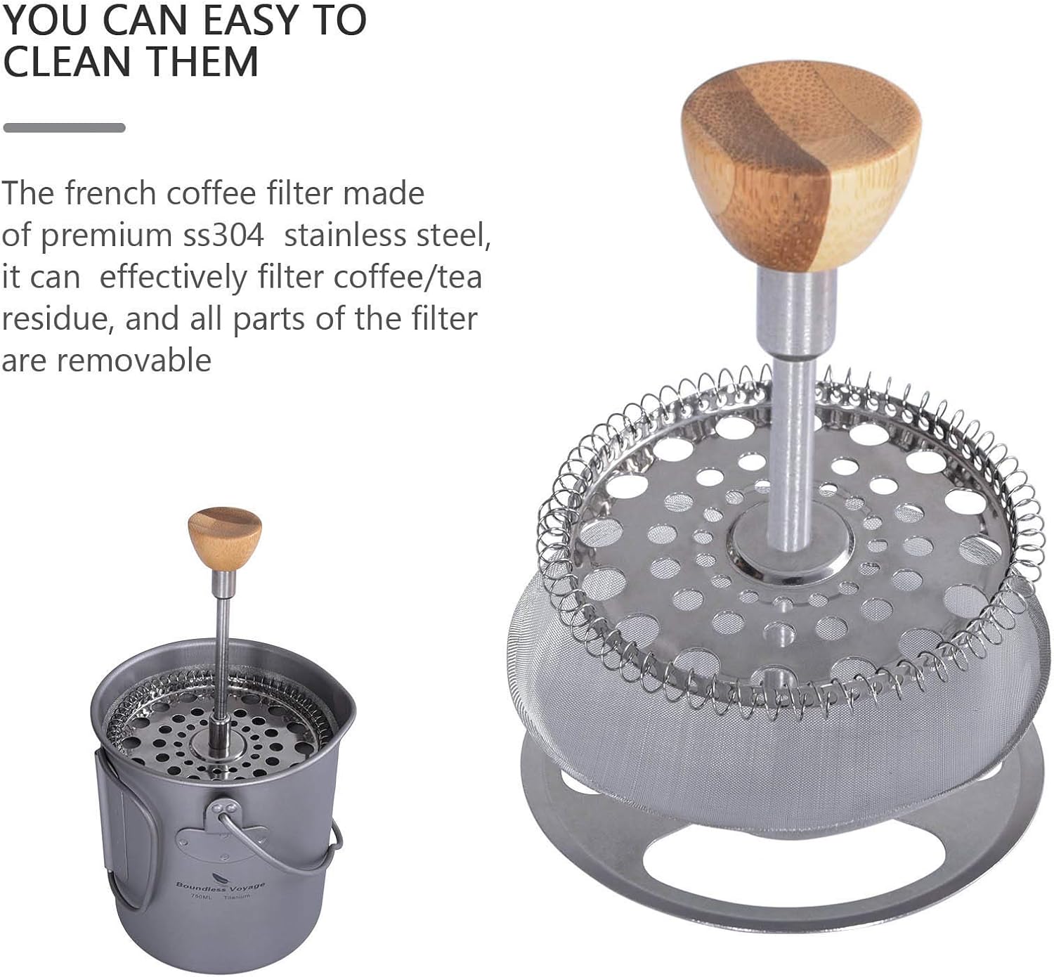 Boundless Voyage Taza de café de titanio con tapa, 25.4 fl oz  30.4 fl oz, olla de prensa francesa, 2530 fl oz, taza de campamento con filtro, olla