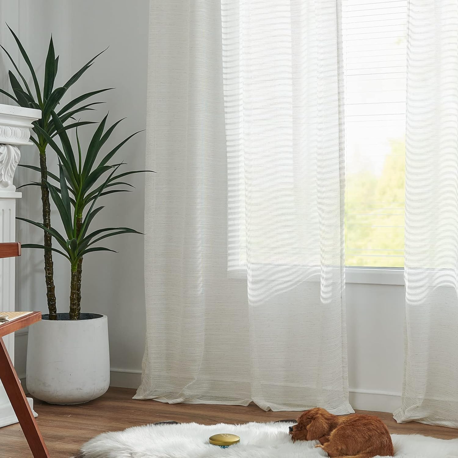 jinchan Cortinas traslúcidas de lino para sala de estar, 84 pulgadas de largo, cortinas de gasa rústica, filtrantes de luz, bolsillo para barra,
