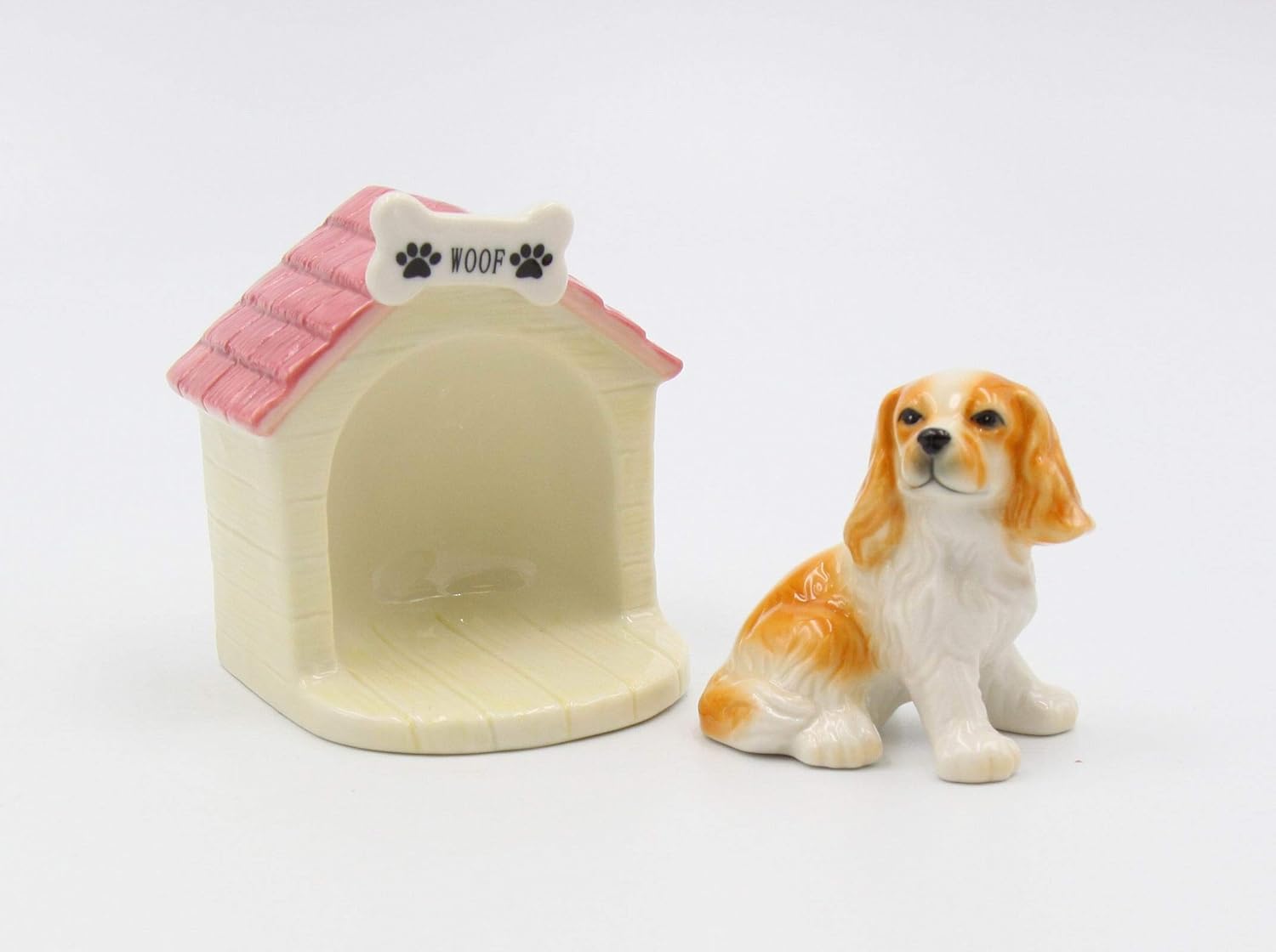 Juego de cocker spaniel de porcelana fina con casa para perros, salero y pimentero, 3-38 pulgadas de alto