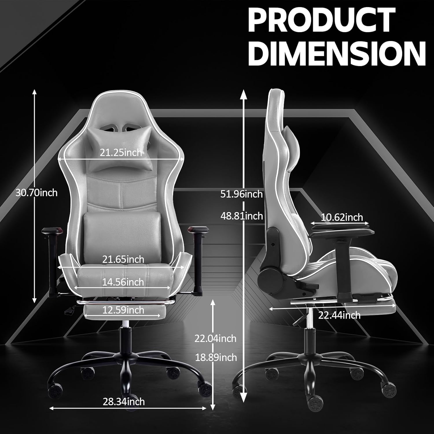 Silla de oficina para juegos con soporte lumbar de masaje, piel sintética, respaldo alto, ajustable, giratoria, con reposapiés, silla de computadora