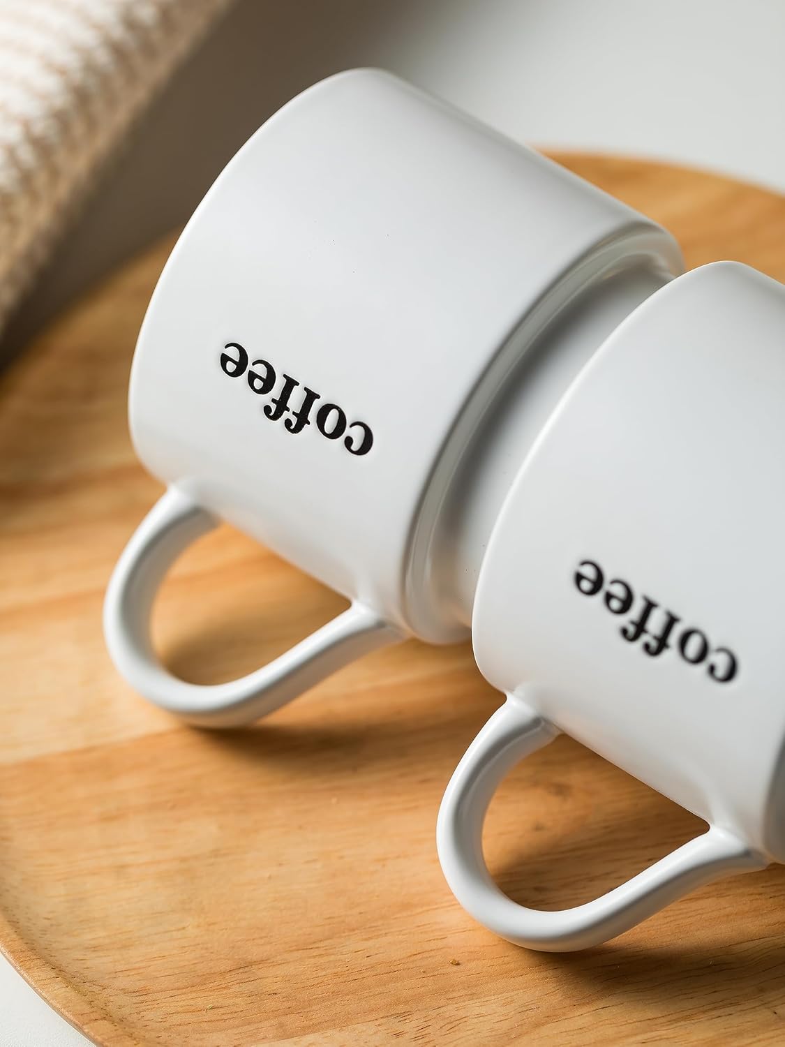 KOKUNKA Tazas de café con estante, tazas de café de cerámica grandes de 13 onzas para café, té, cacao, leche, bebidas de chocolate, aptas para