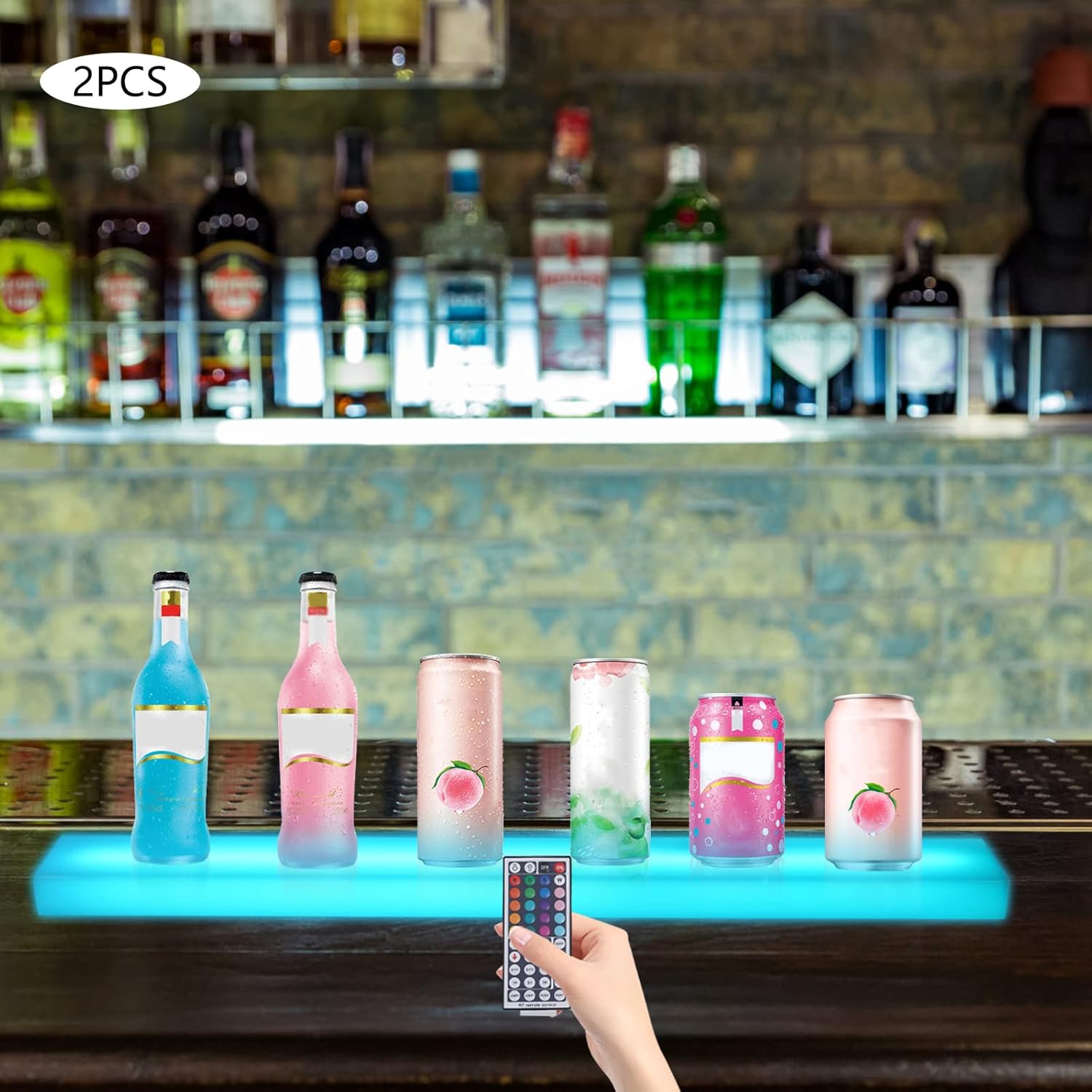 Gdrasuya10 Paquete de 2 estantes LED de exhibición de botellas de licor montados en la pared, estante de barra con luz LED, estantes LED flotantes