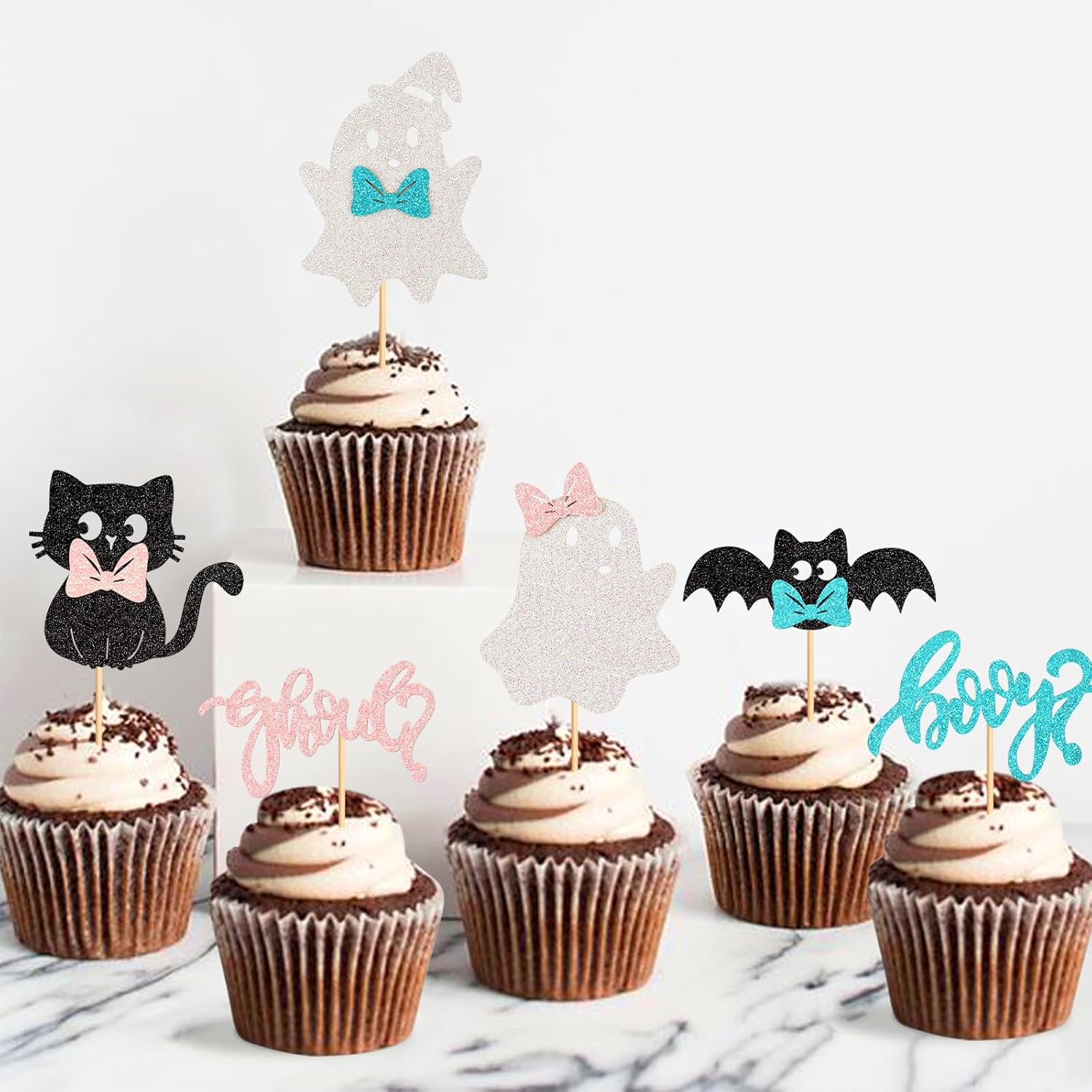 24 piezas de decoración para cupcakes de Halloween para niños o niñas, fantasma, calabaza, uno espeluznante, uno espeluznante, para cupcakes, araña,
