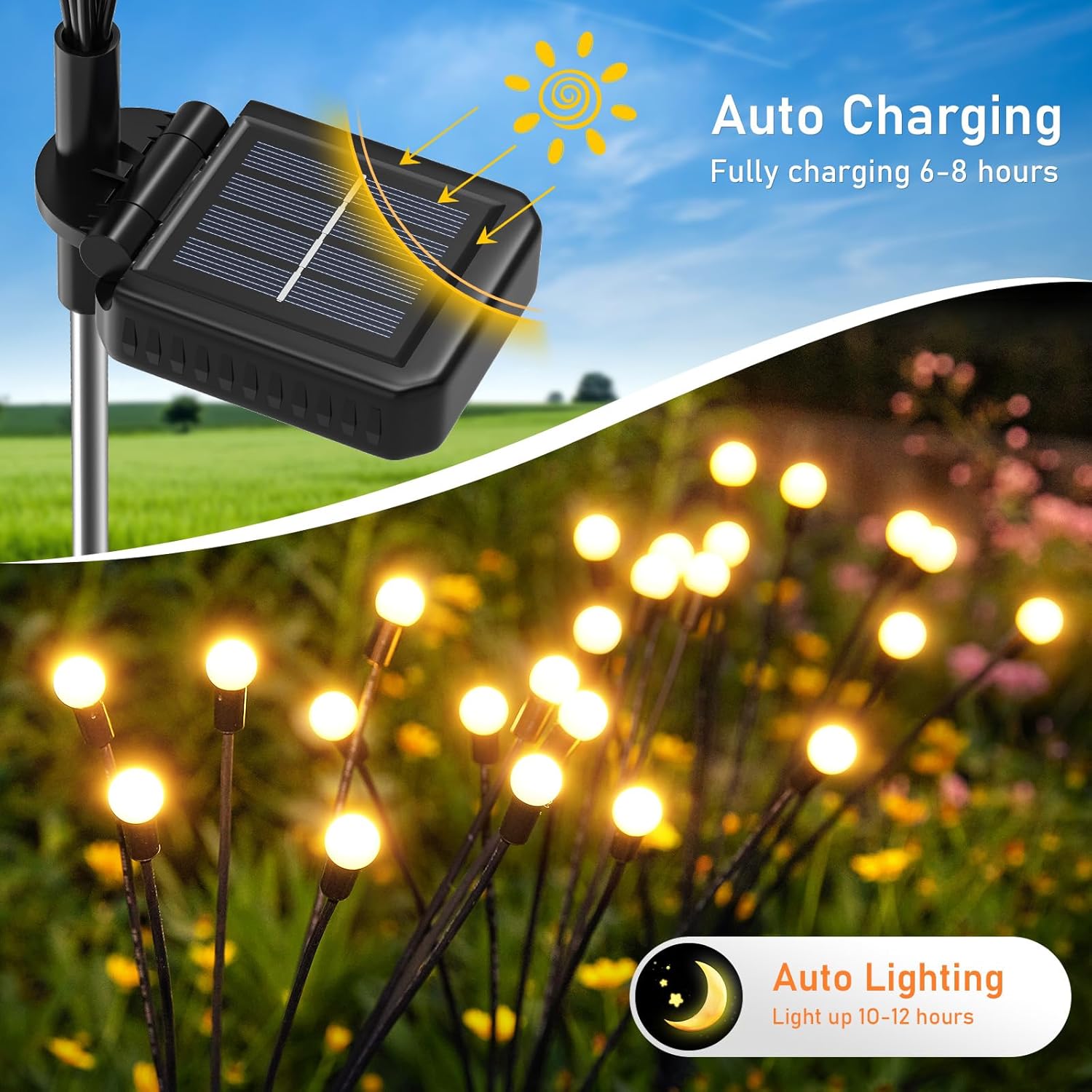 Paquete de 2 luces solares de jardín, 16 luces LED mejoradas para jardín, luces solares para exteriores, brillantes, de alta flexibilidad, para